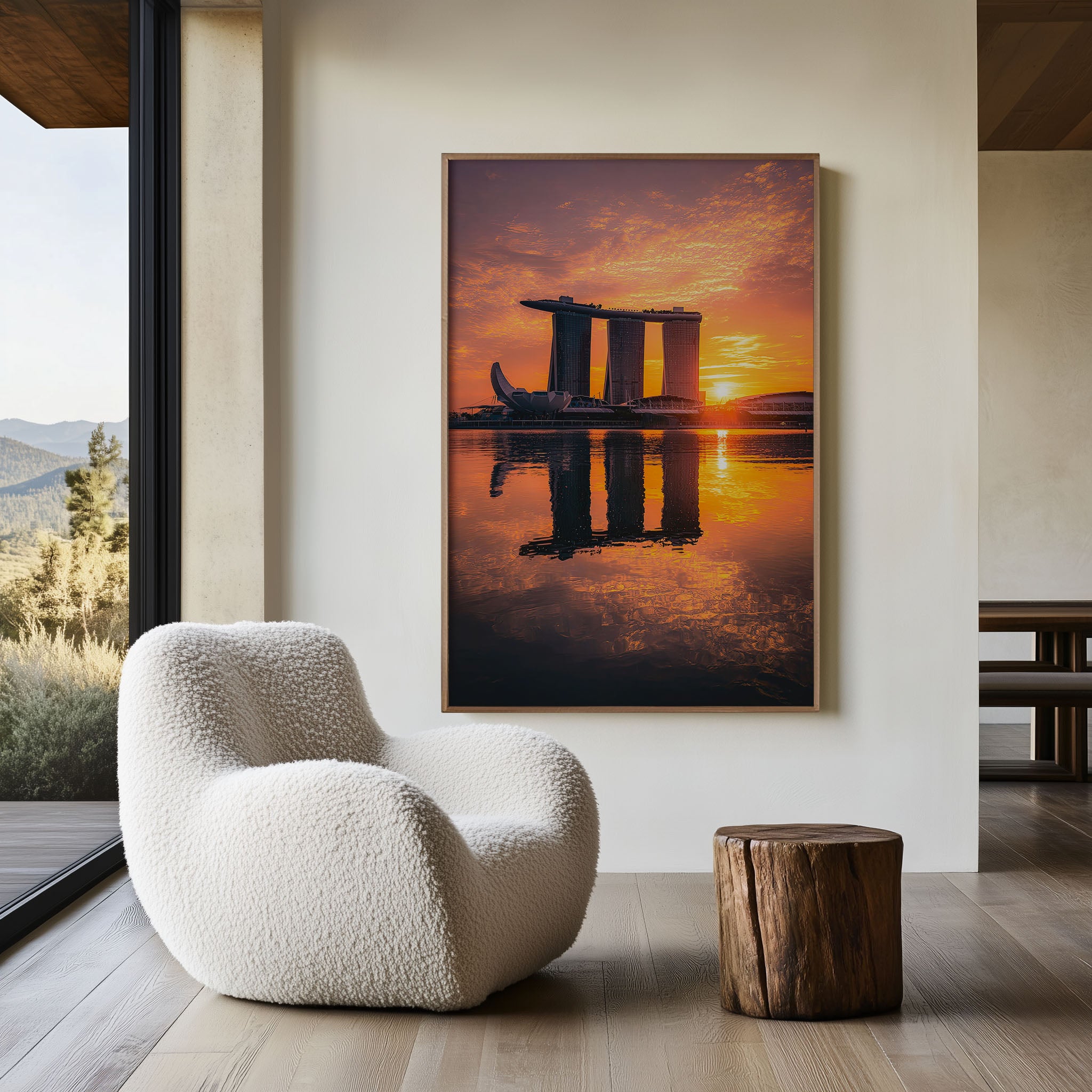 Marina Bay Sands Singapore Sunrise Golden Reflection Wall Art Print | Singapore City Photography Poster | Iconic Architecture Travel Decor