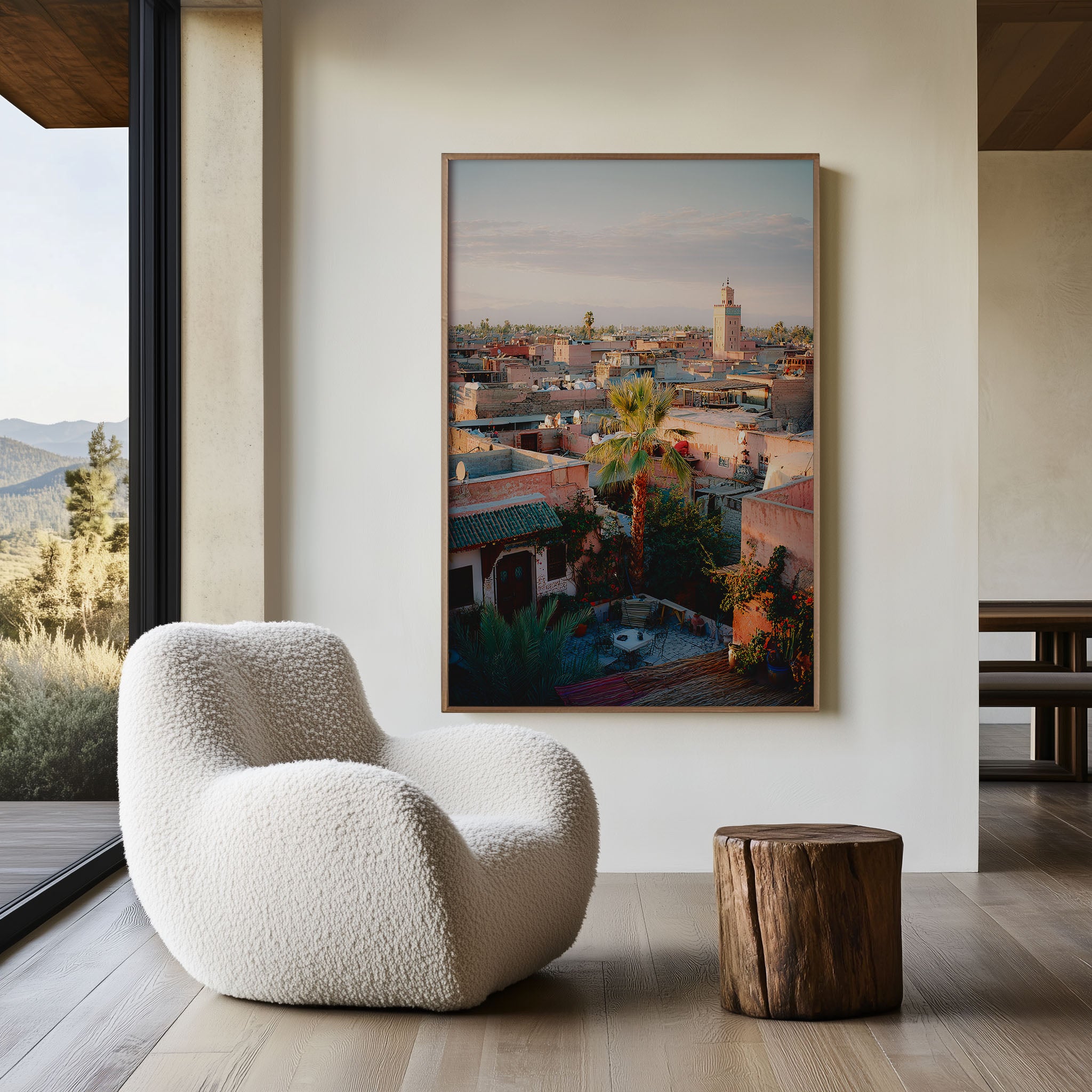 Marrakech Riad Rooftop Wall Art Print | Koutoubia Mosque Sunset Medina Photography | Morocco Travel Poster | Warm Boho Home Decor