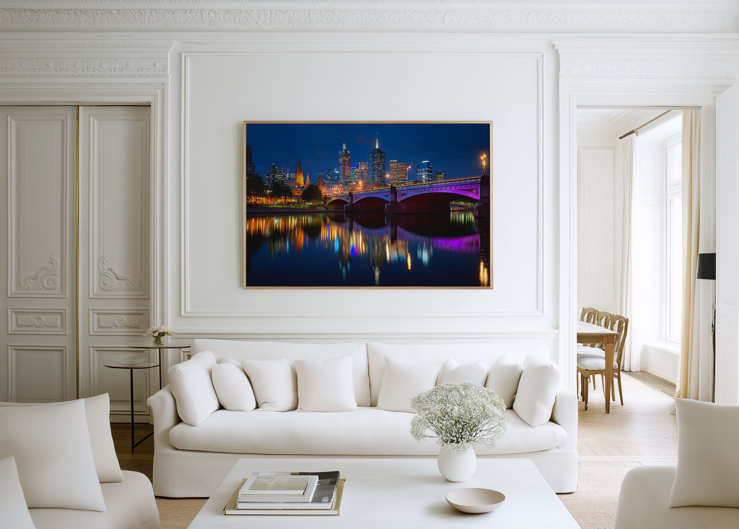 Melbourne Princes Bridge Night Wall Art Print, Yarra River Skyline