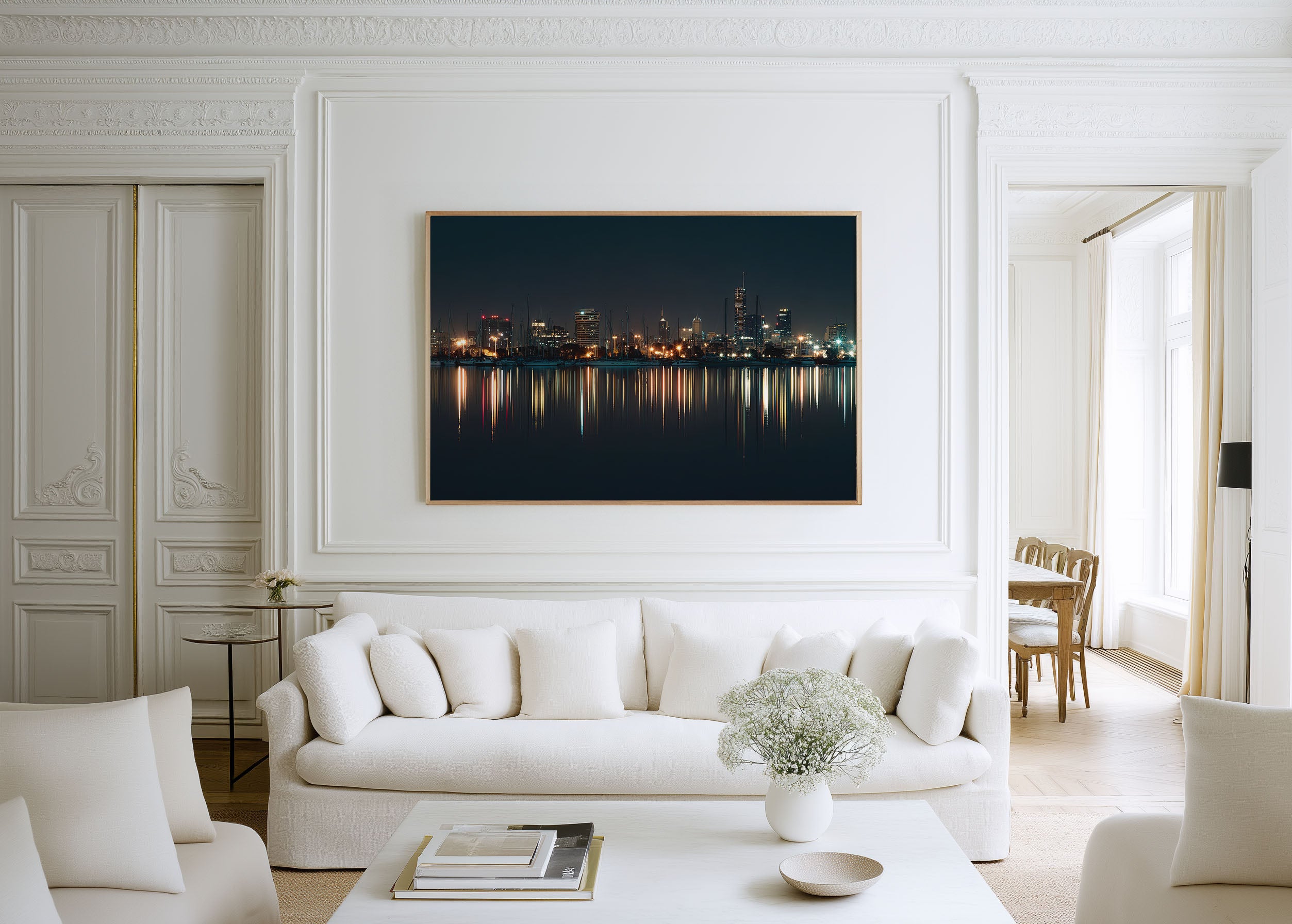 Melbourne Skyline Night Wall Art Print | Australia City Reflection