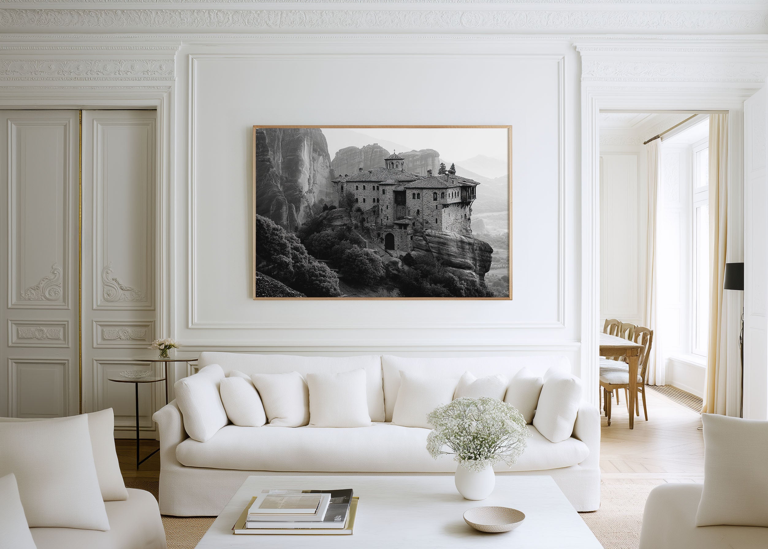 Meteora Greece Black & White Wall Art Print