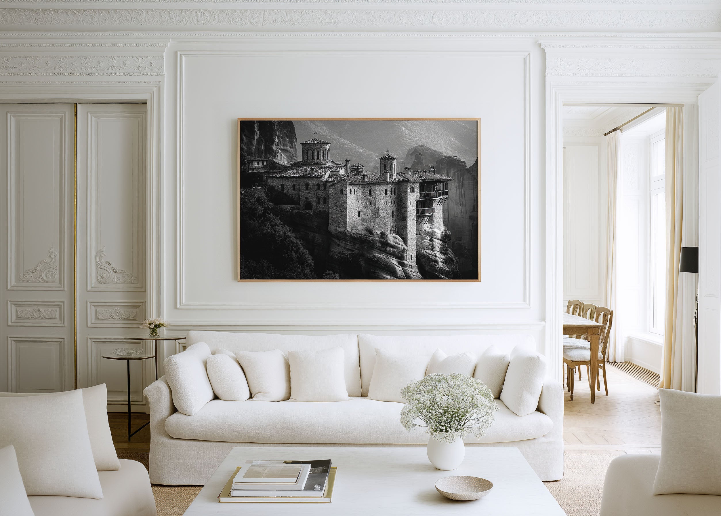 Meteora Greece Black & White Canvas Wall Art Print