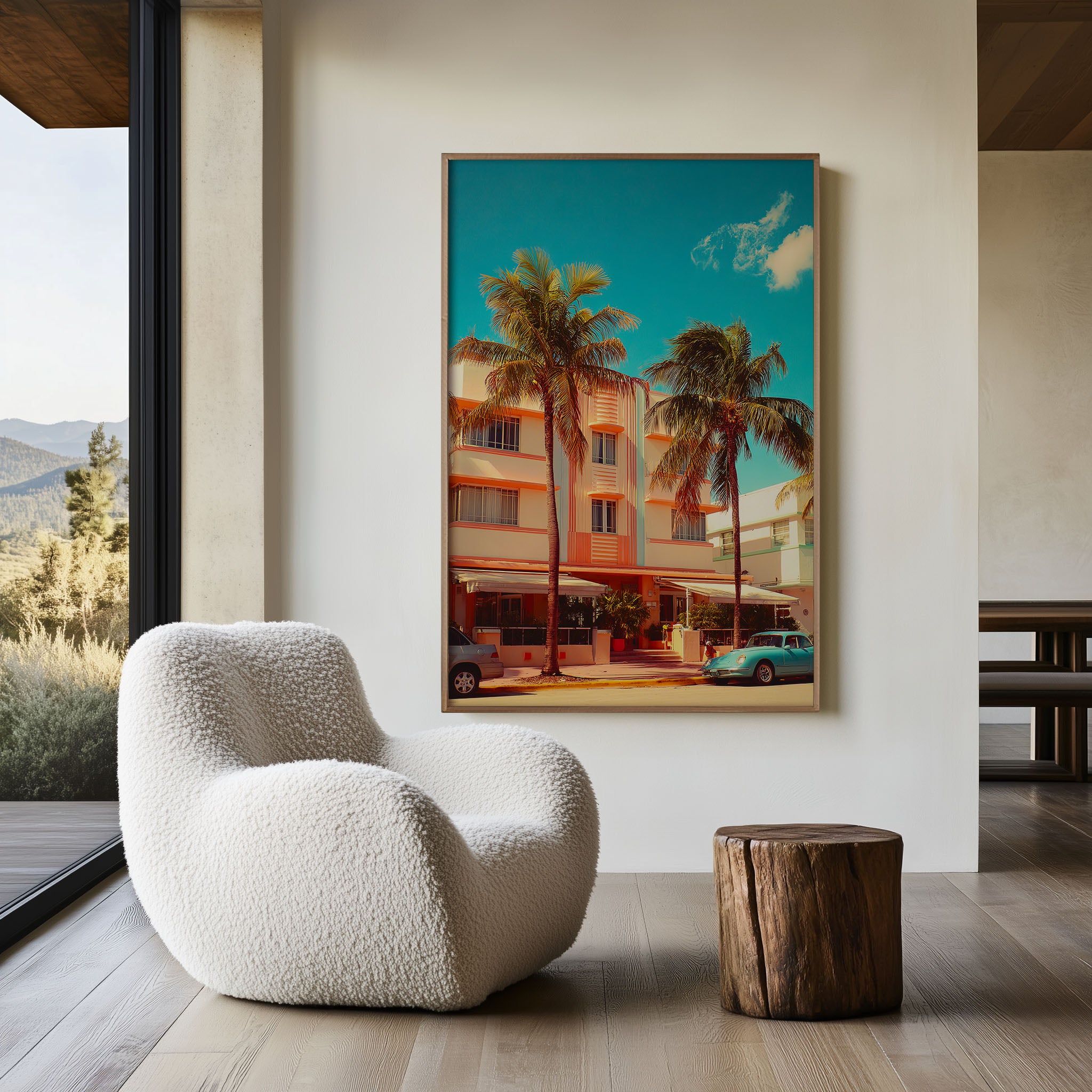 Miami Beach Retro Vibes | Art Deco Hotel Vintage Car Wall Art Print