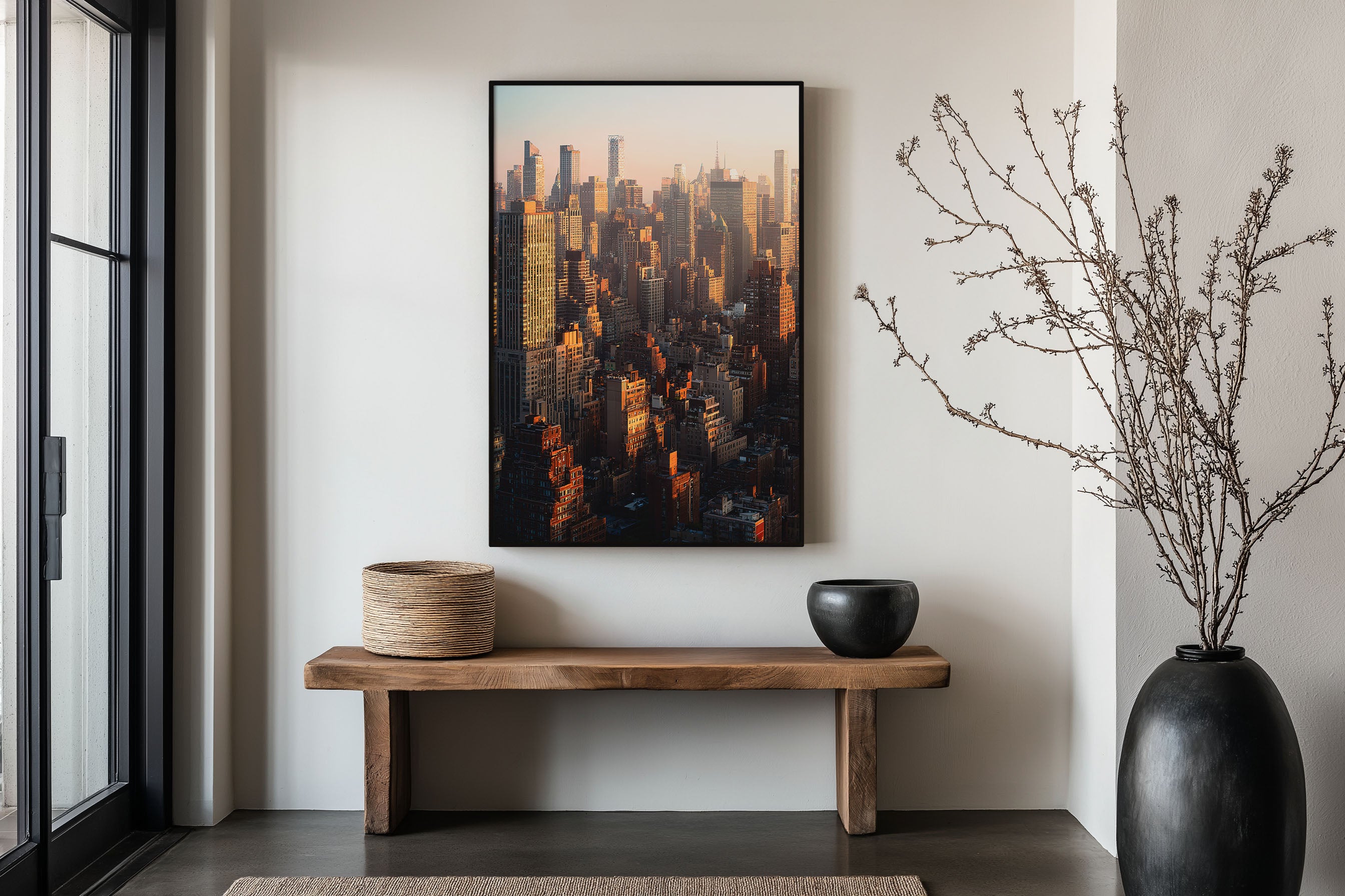 Manhattan Skyline Sunset Print | New York City Rooftop Wall Art | NYC Golden Hour Photography