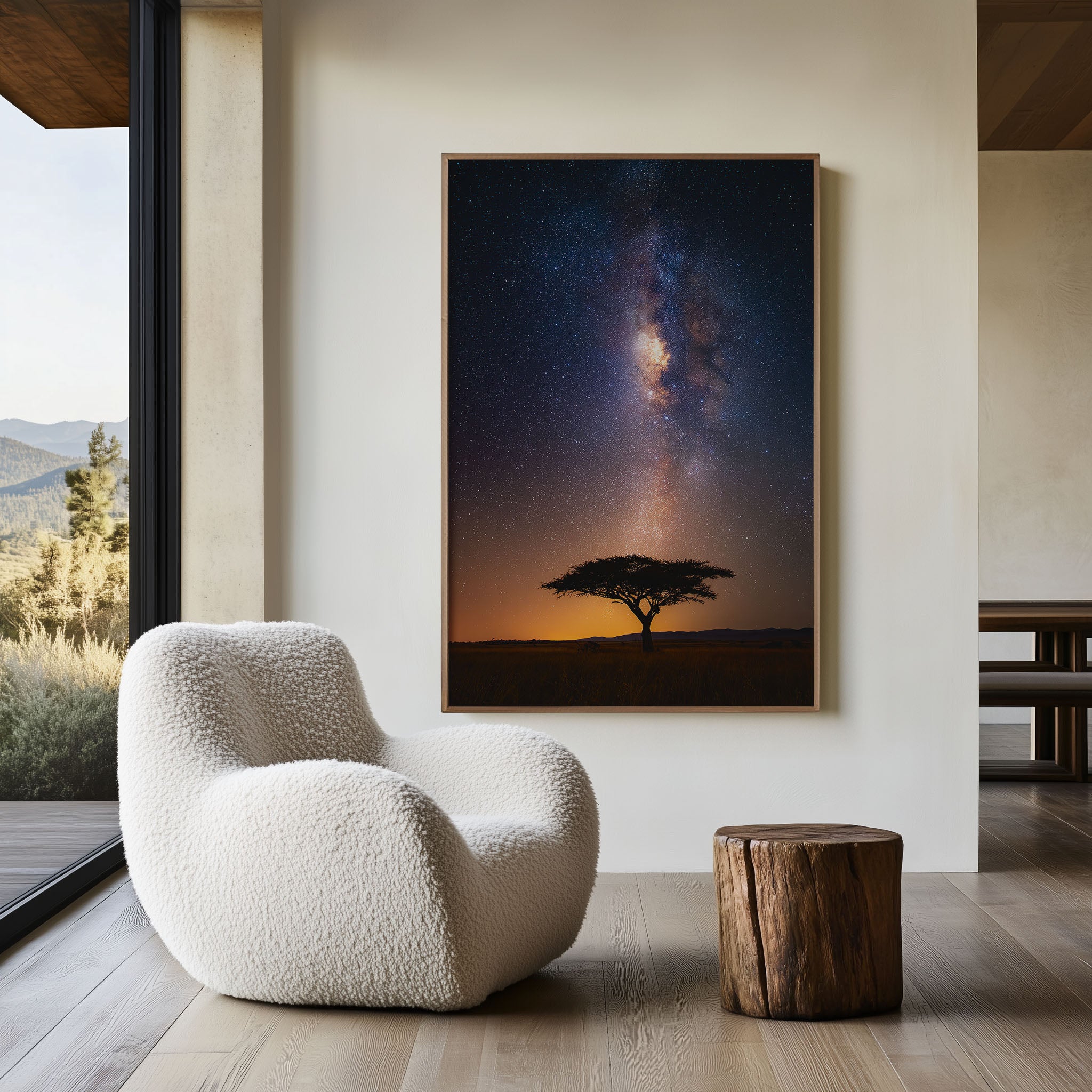 Milky Way Tree Wall Art Print | African Savanna Night Sky Canvas Decor