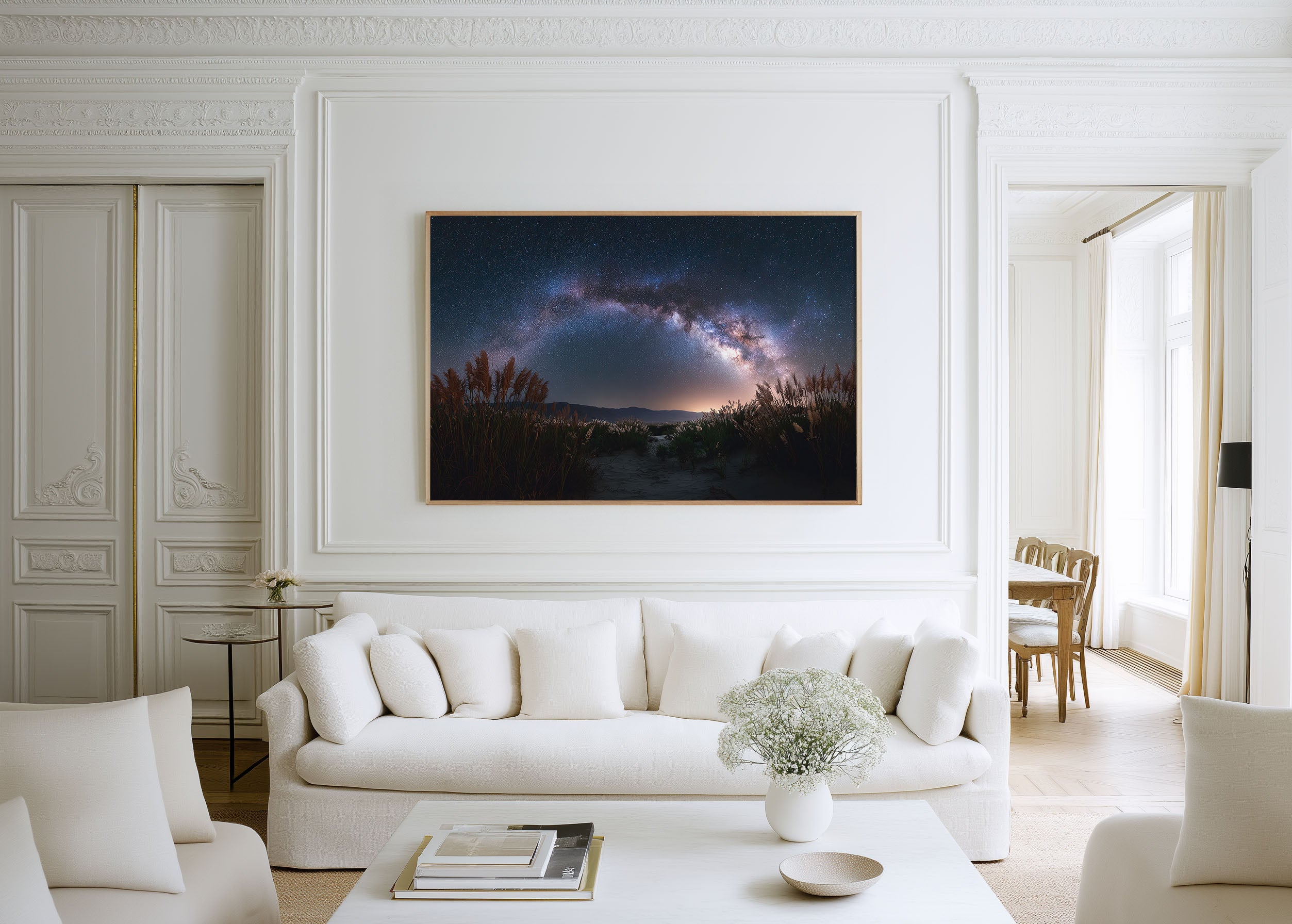 Milky Way Arch Over Beach Wall Art – Galaxy Night Sky Landscape