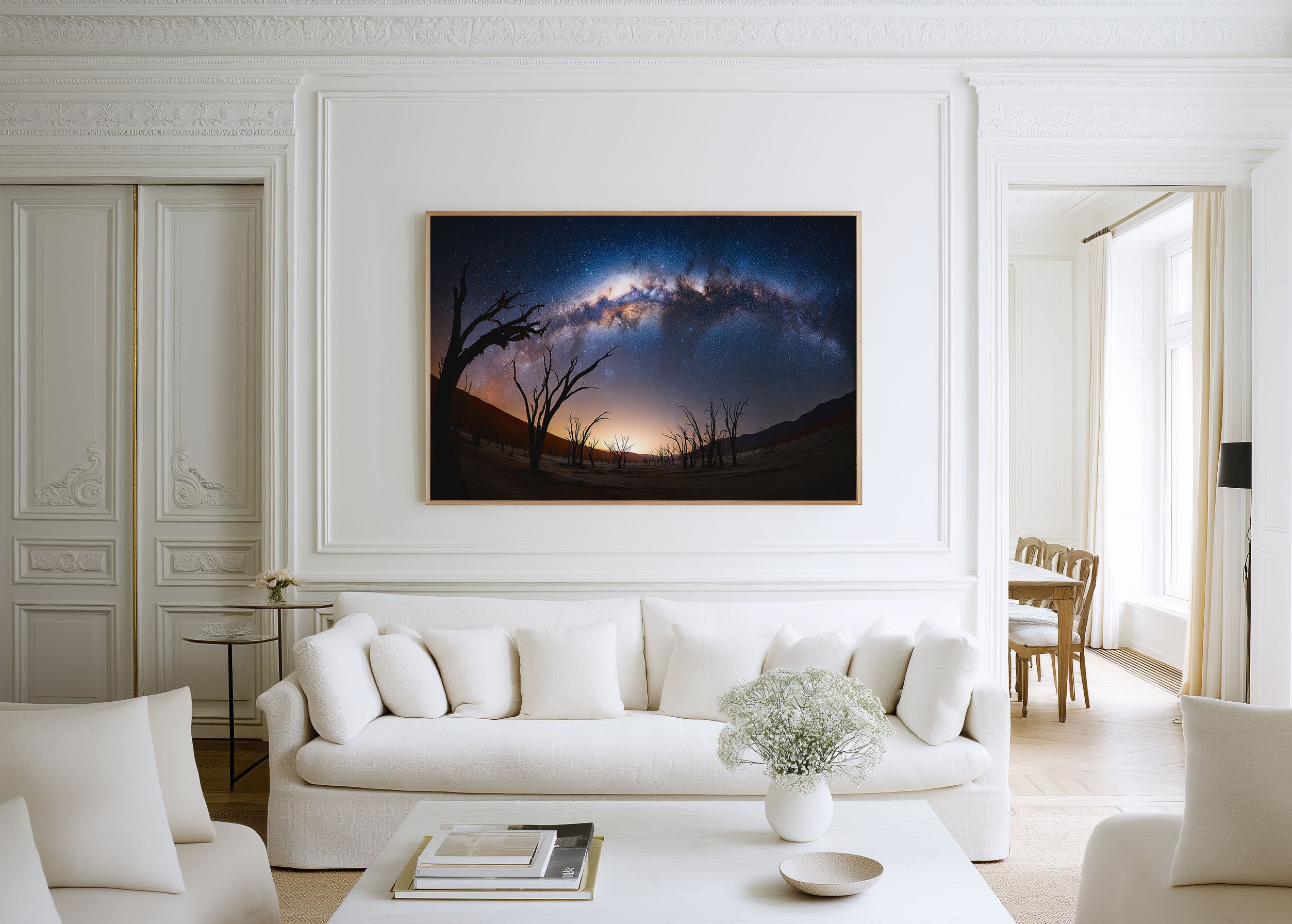 Milky Way Arch Over Desert Ghost Trees Wall Art – Night Sky Landscape
