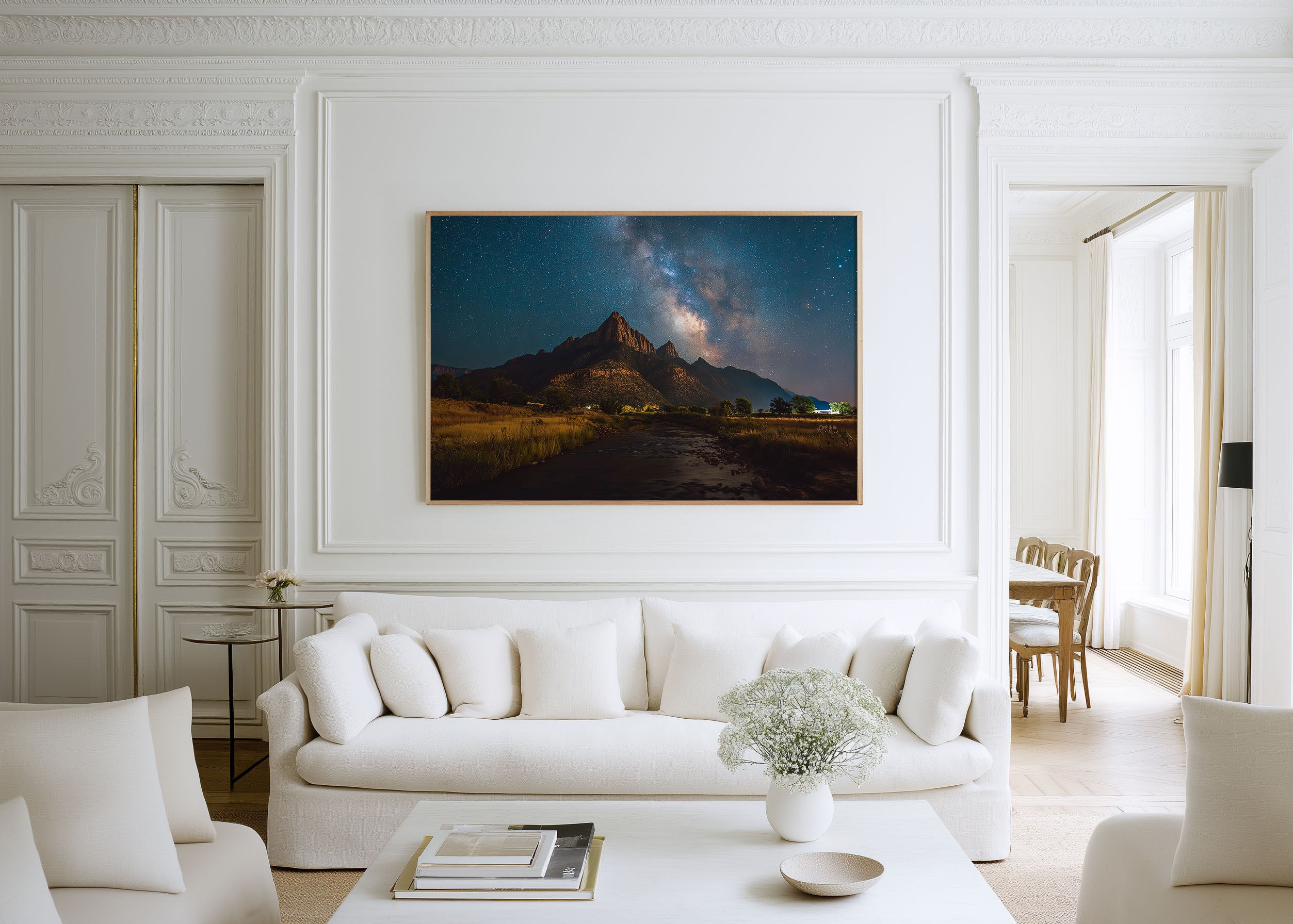 Milky Way Over Desert Mountain Wall Art – Night Sky River Landscape