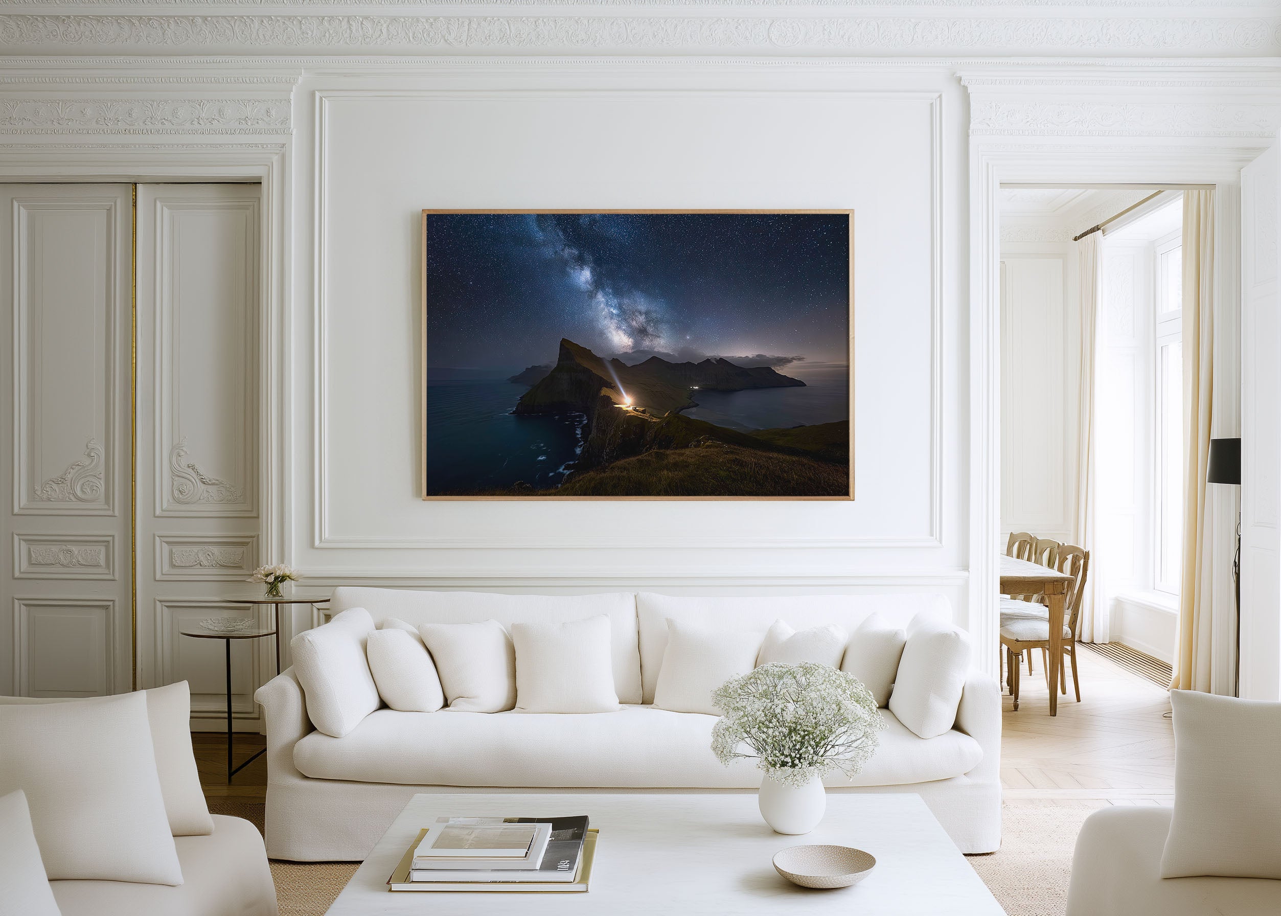 Milky Way Over Faroe Islands Cliffs Wall Art – Night Sky Coastal Landscape