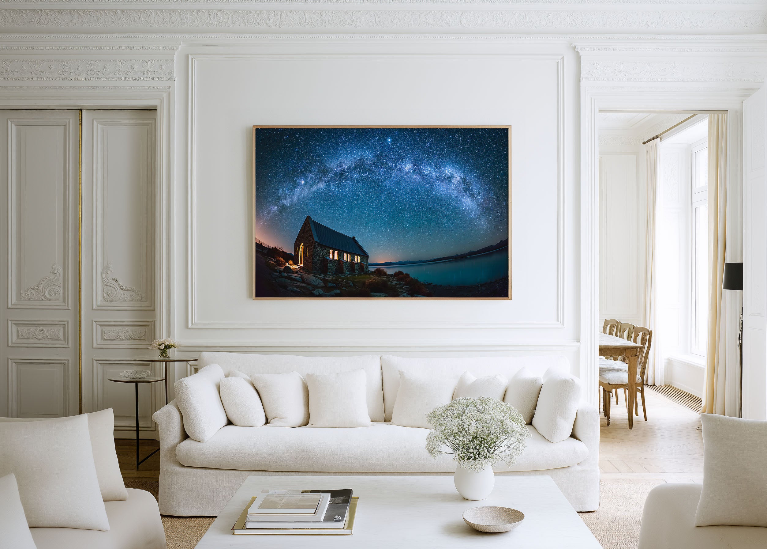 Milky Way Over Mountain Lake Church Wall Art – Night Sky Landscape Print