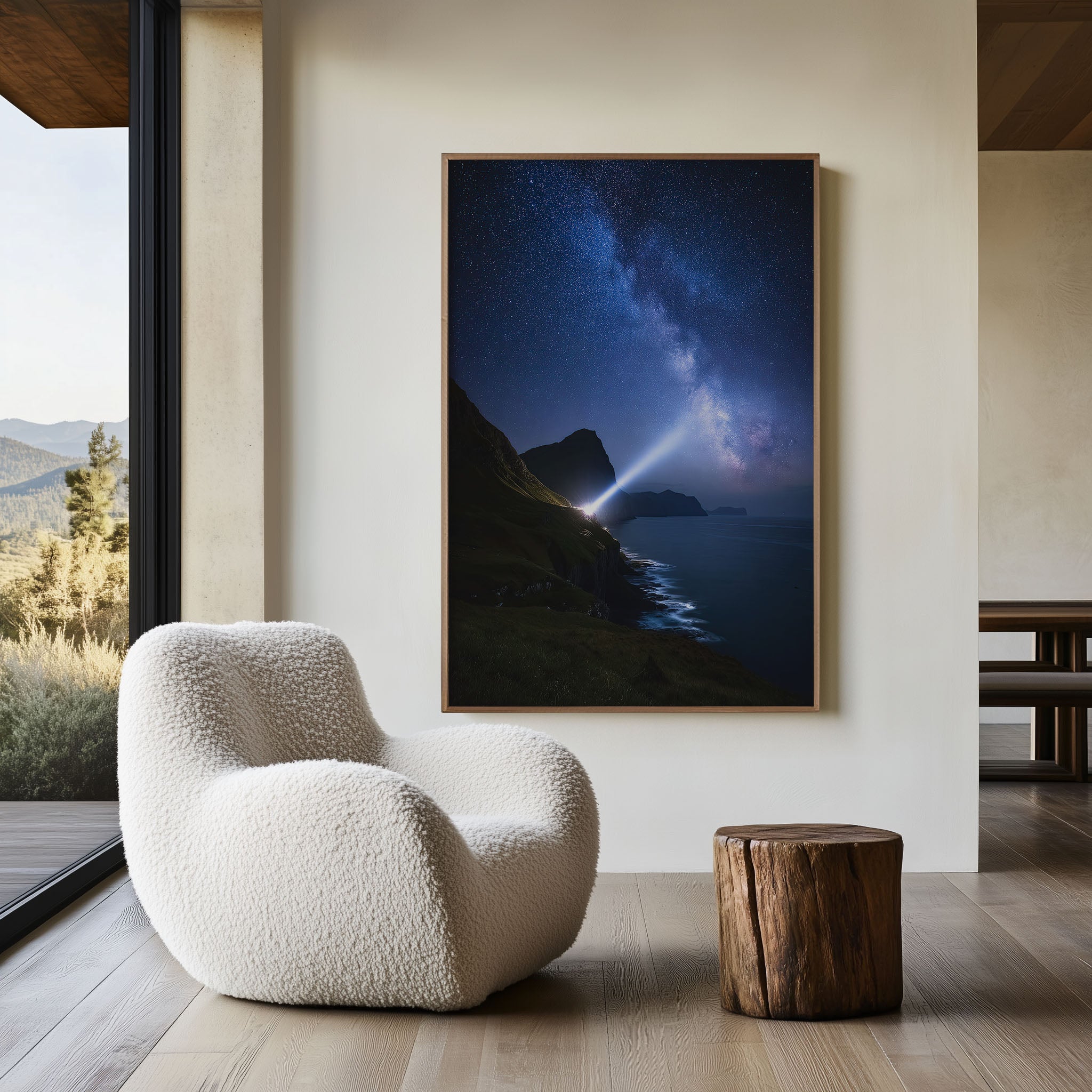 Milky Way Ocean Cliff Wall Art Print | Coastal Night Sky Canvas