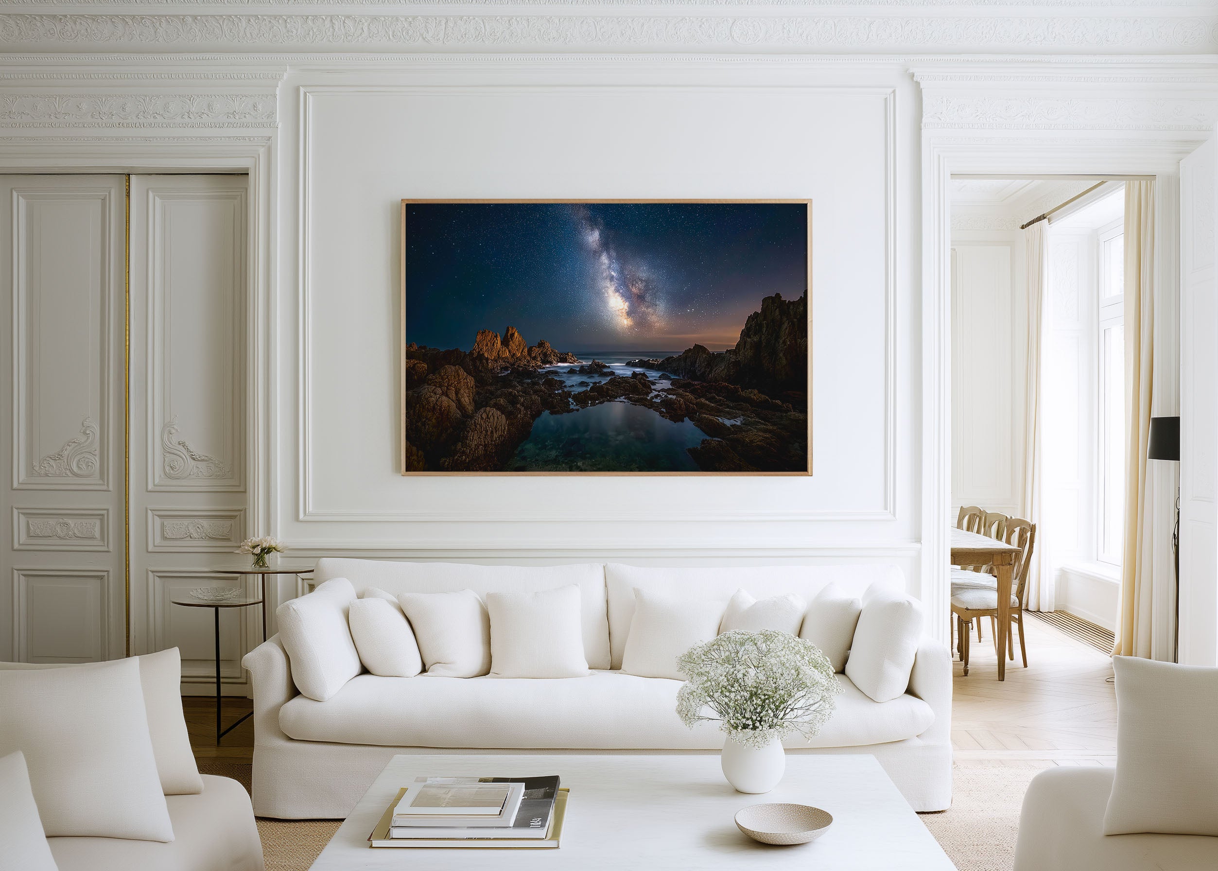 Milky Way Over Rocky Coast Wall Art – Ocean Galaxy Night Sky Landscape