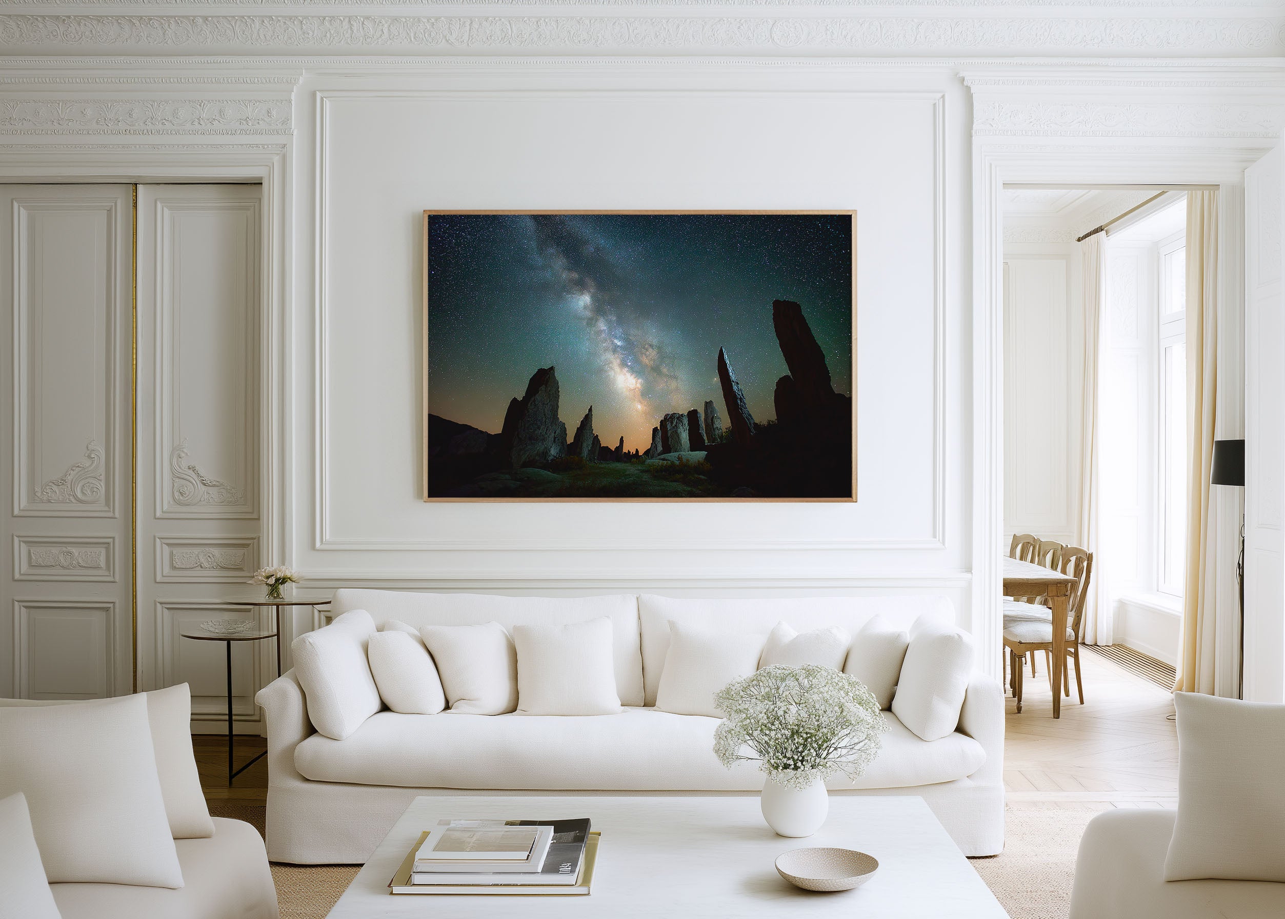 Milky Way Over Stone Pillars Wall Art – Night Sky Landscape Print