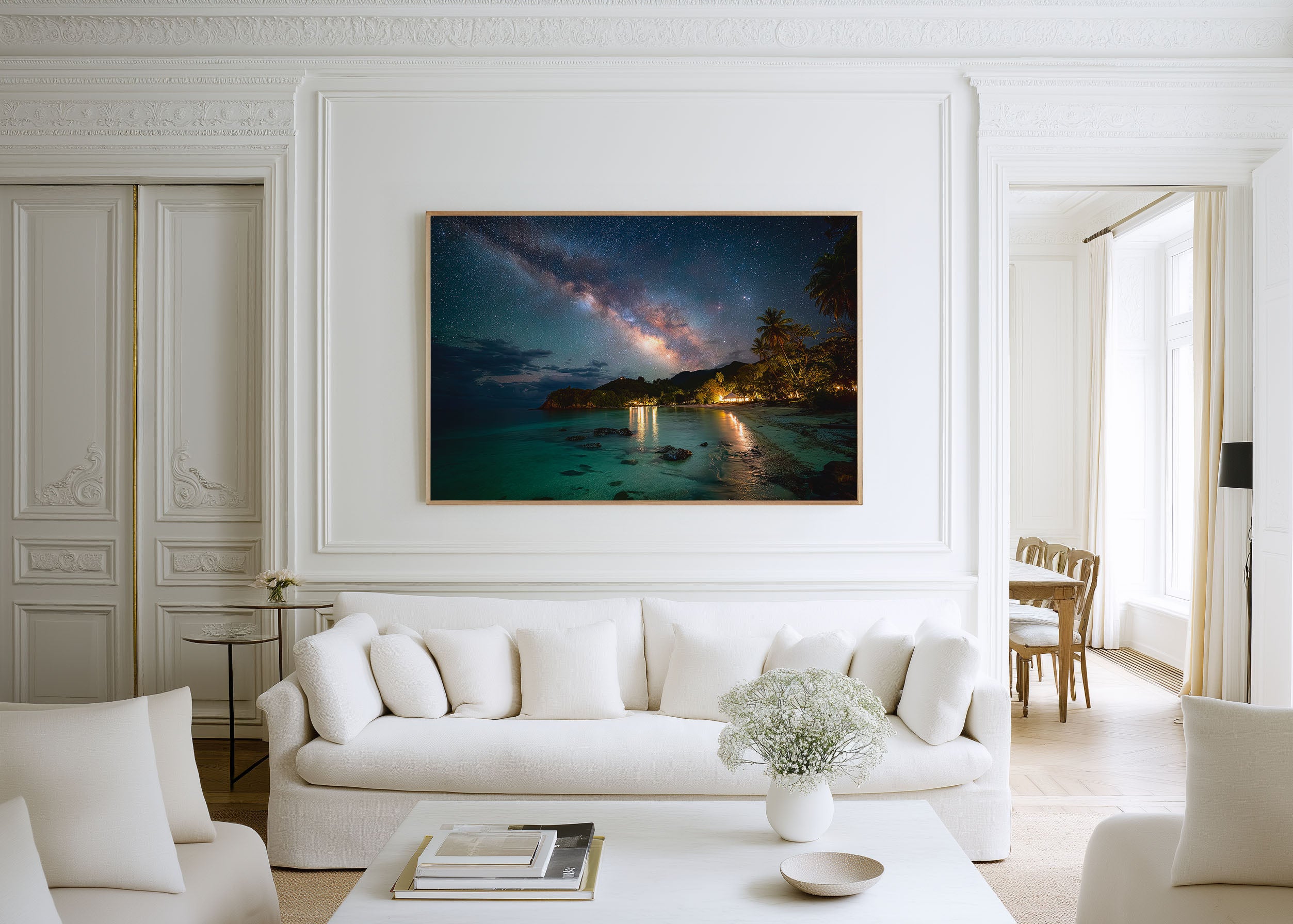 Milky Way Over Tropical Beach Wall Art – Galaxy Night Sky Ocean Landscape