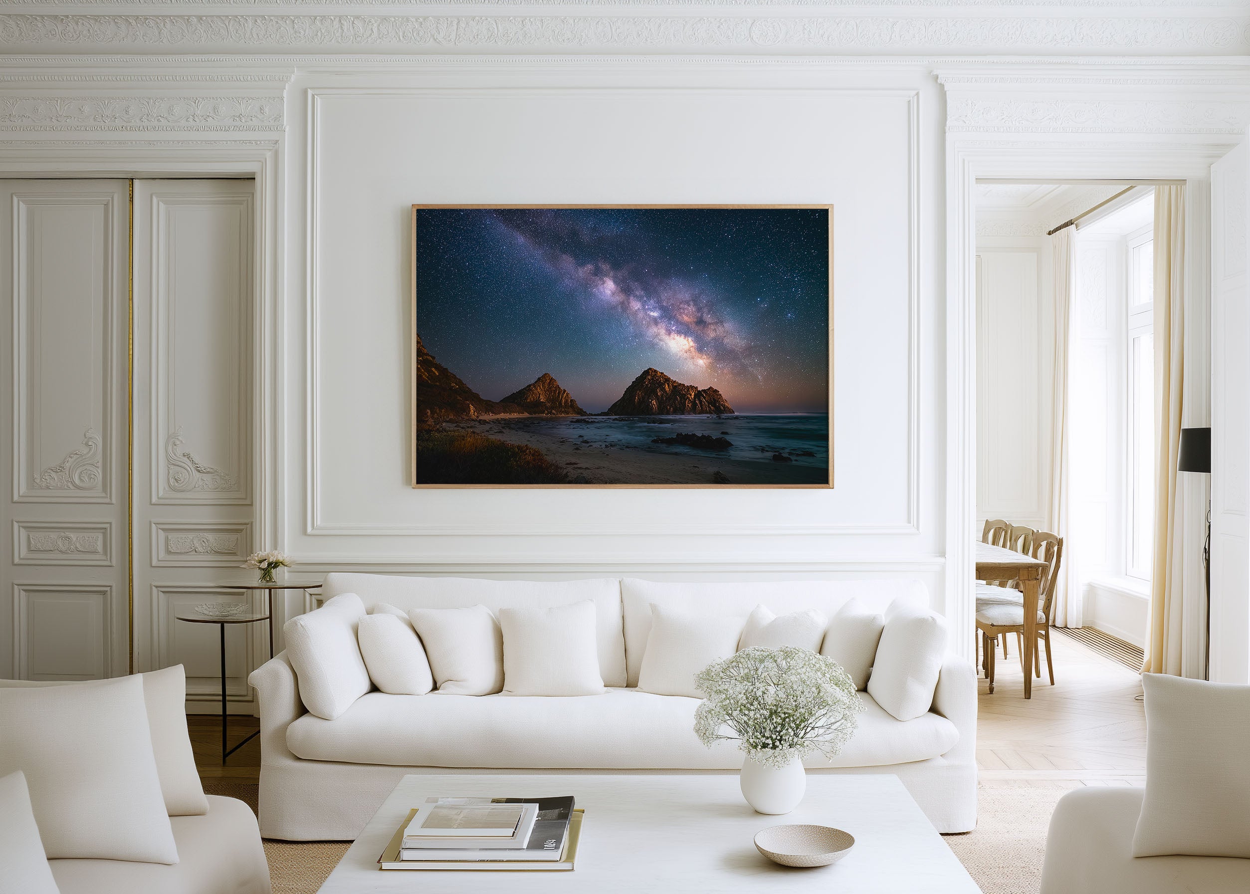 Milky Way Over Volcanic Peaks Wall Art – Coastal Night Sky Landscape