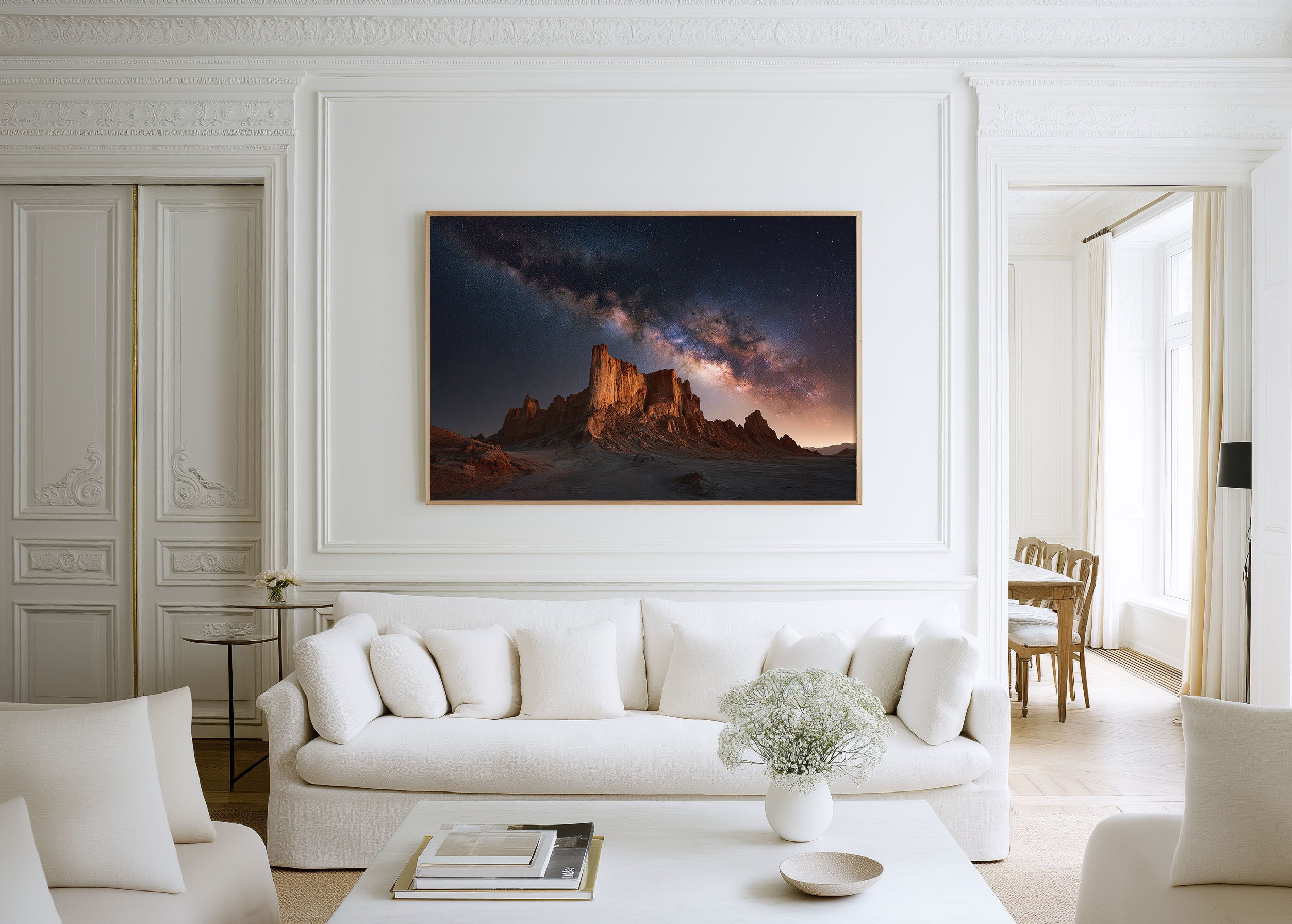 Milky Way Over Red Desert Citadel Wall Art – Cosmic Canyon Landscape