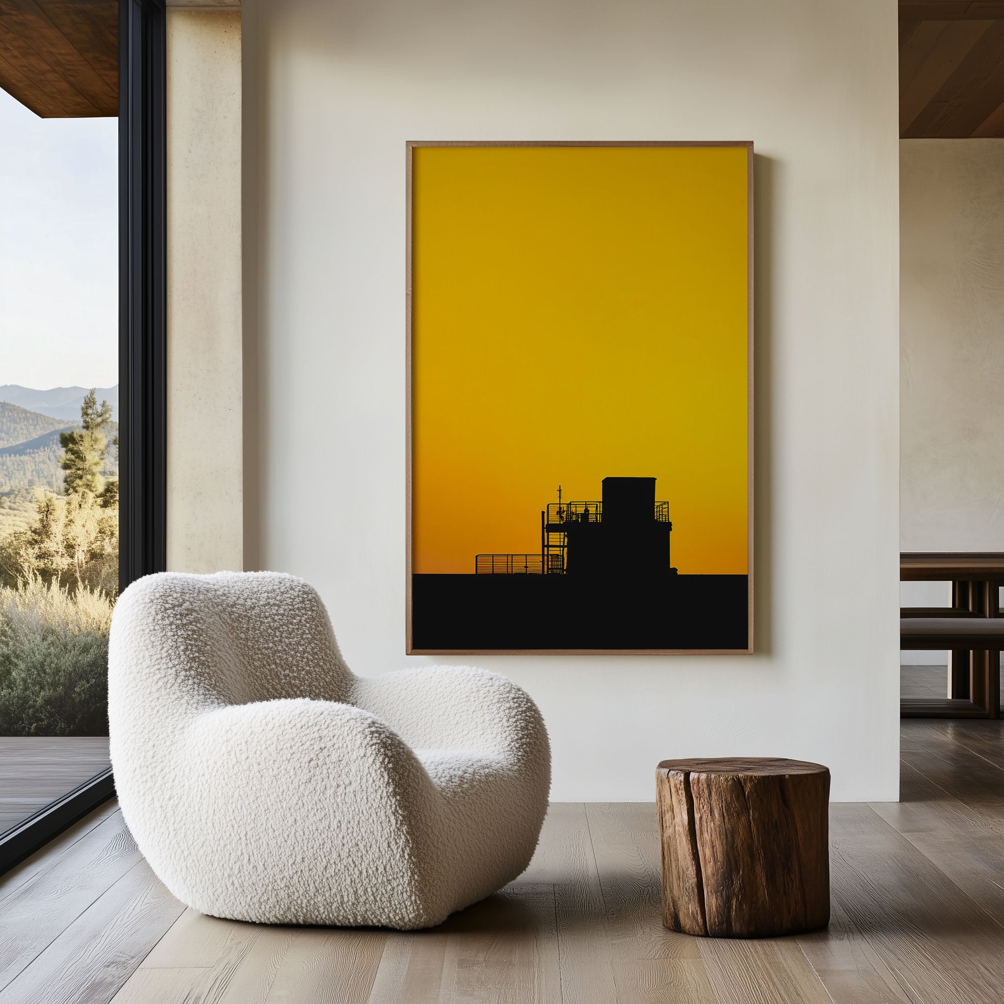 Golden Sunset Silhouette | Minimalist Industrial Wall Art Print