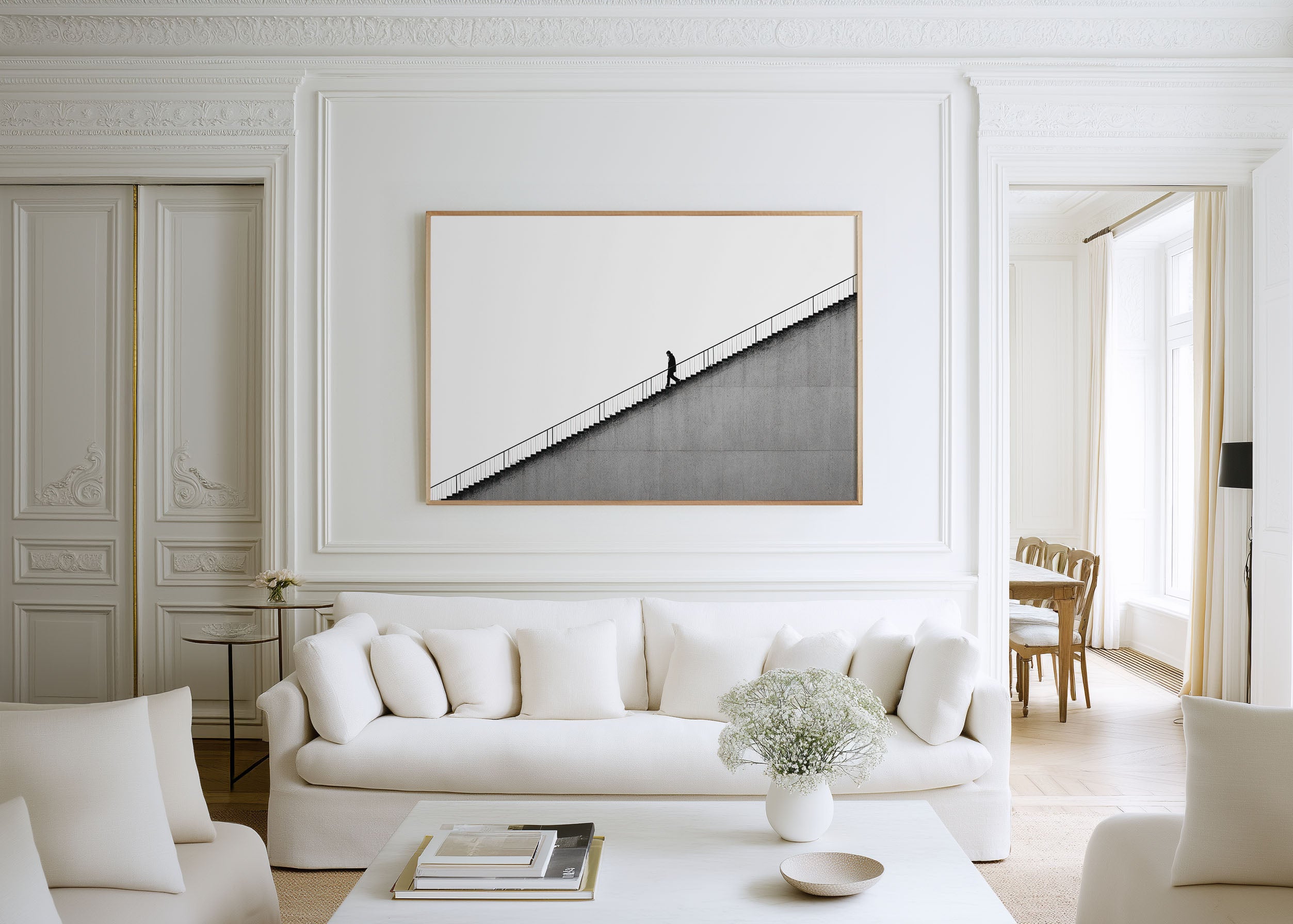 Minimalist Staircase Figure Print | Black and White Architecture Wall Art | Concrete Steps Photography