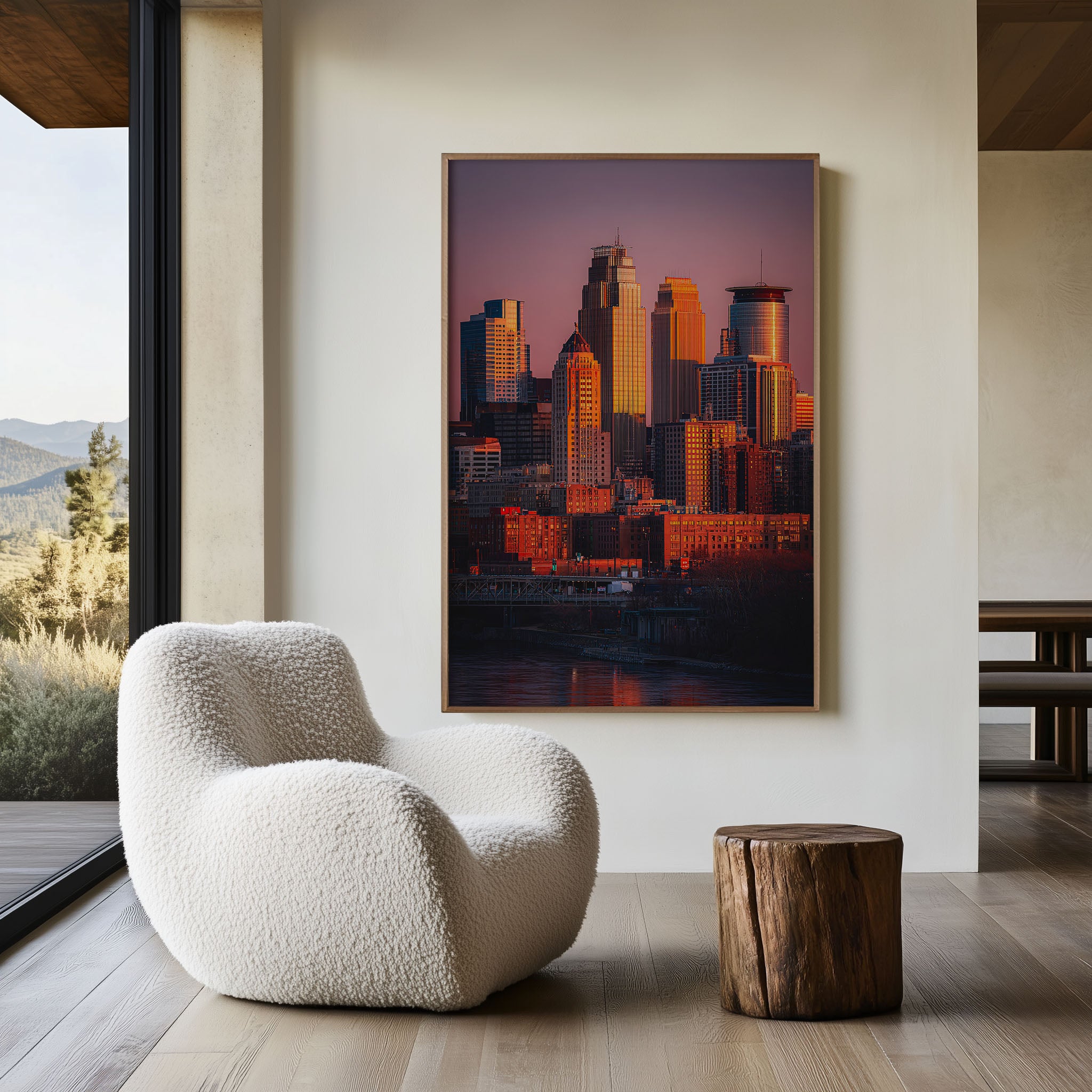 Minneapolis Skyline Sunset Wall Art | Mississippi River Minnesota Print | Travel Photography Poster