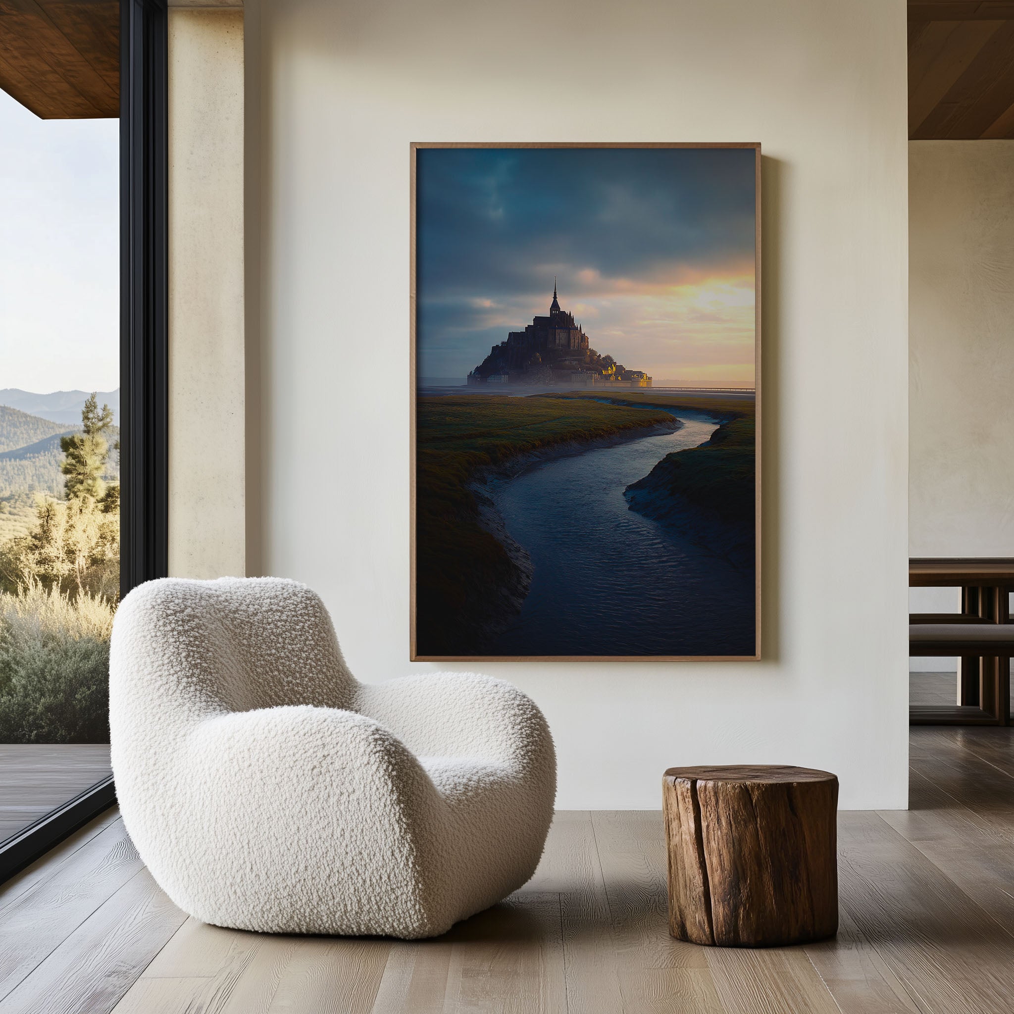 Mont Saint-Michel Misty Sunrise River Normandy France Wall Art Print | French Landmark Travel Photography Poster | Medieval Architecture Decor
