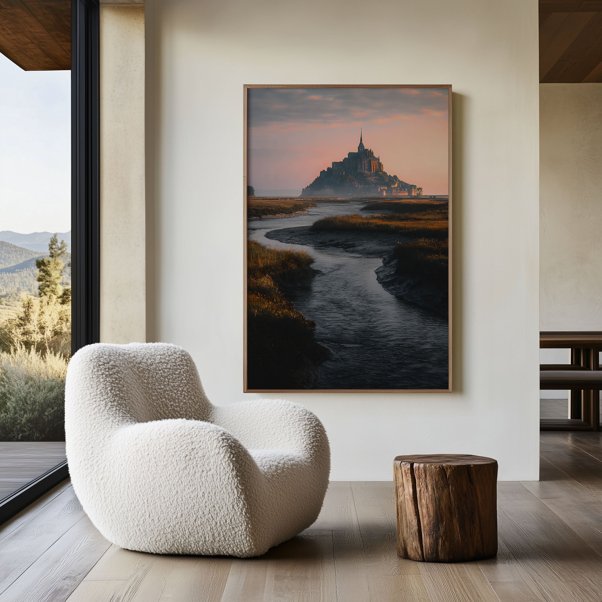 Mont Saint-Michel Winding River Sunset Normandy France Wall Art Print | French Landmark Travel Photography Poster | Romantic European Landscape Decor