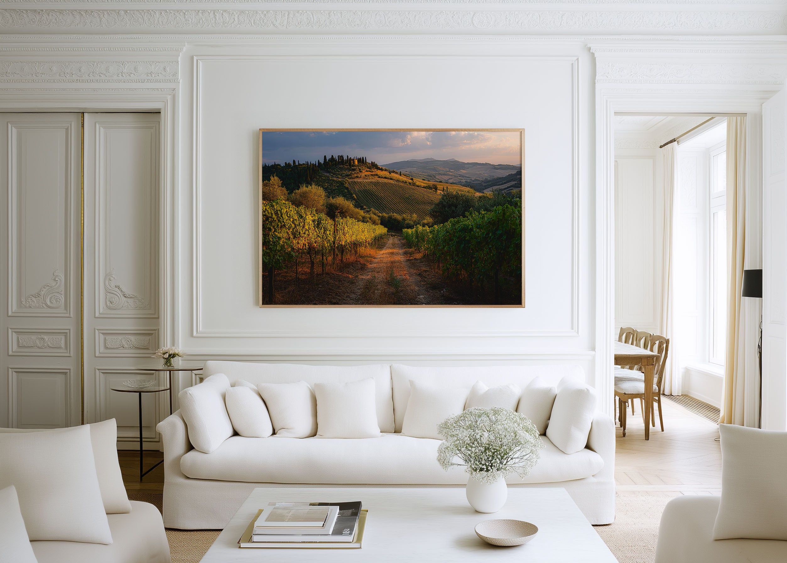 Tuscany Vineyard Wall Art – Montalcino Italy Sunset Wine Country Landscape Print
