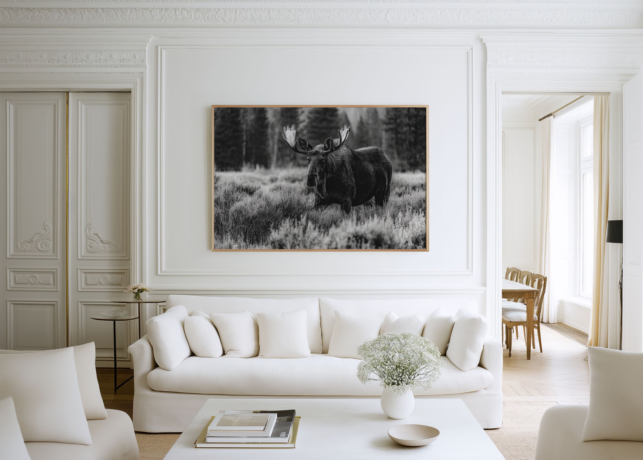 Moose Black & White Wildlife Wall Art Print