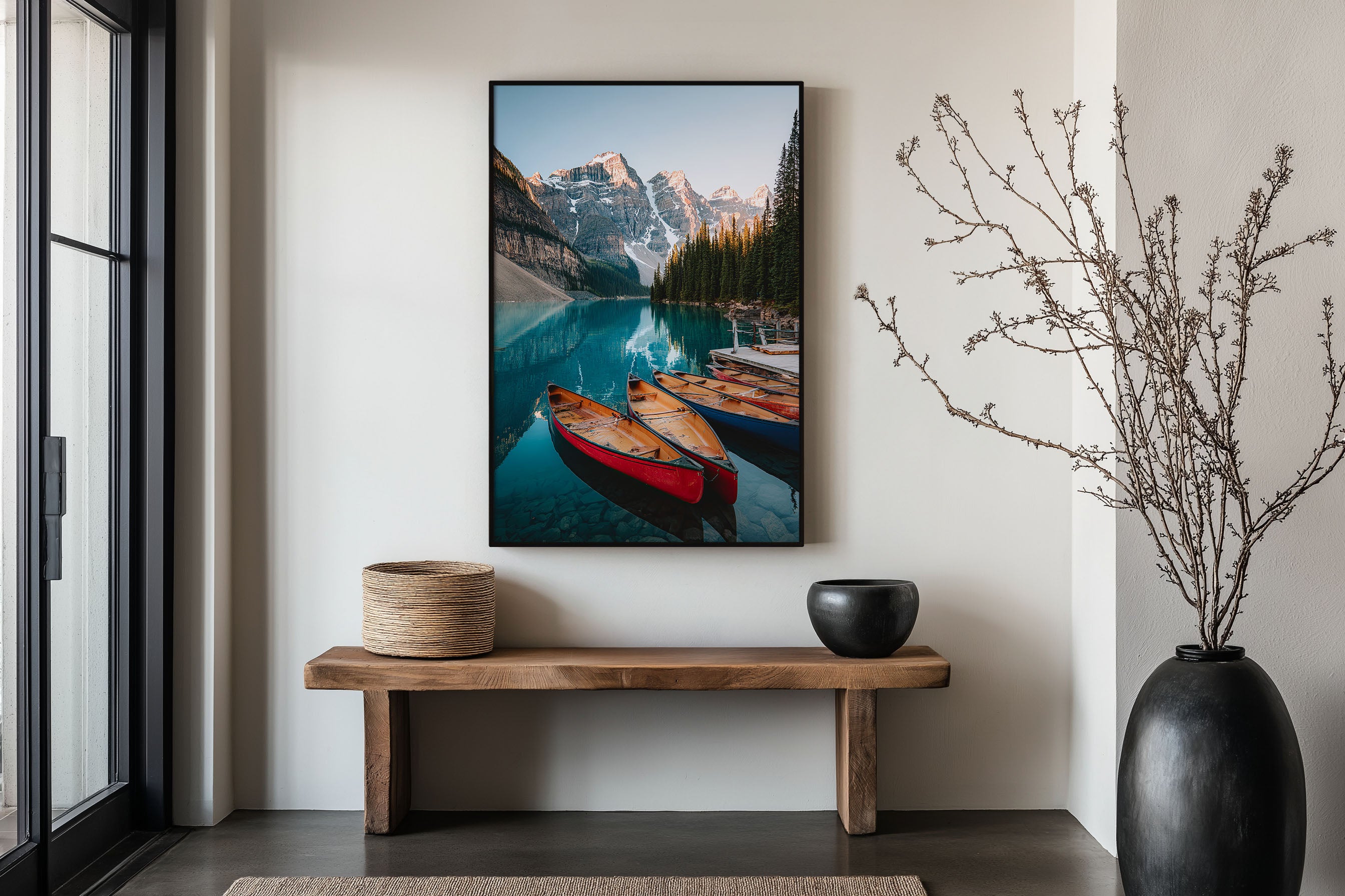Moraine Lake Banff Print | Canadian Rockies Canoe Wall Art | Turquoise Lake Alberta Photography