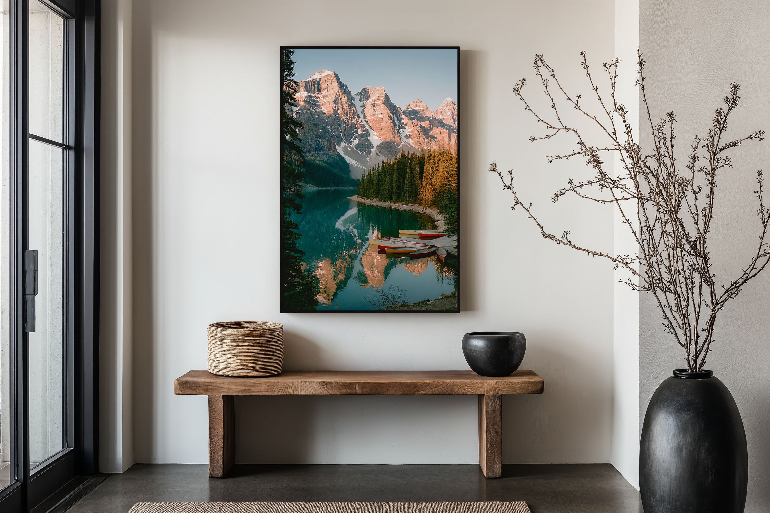 Moraine Lake Canoes Wall Art Print | Banff National Park Canada Photography | Turquoise Lake Mountain Poster