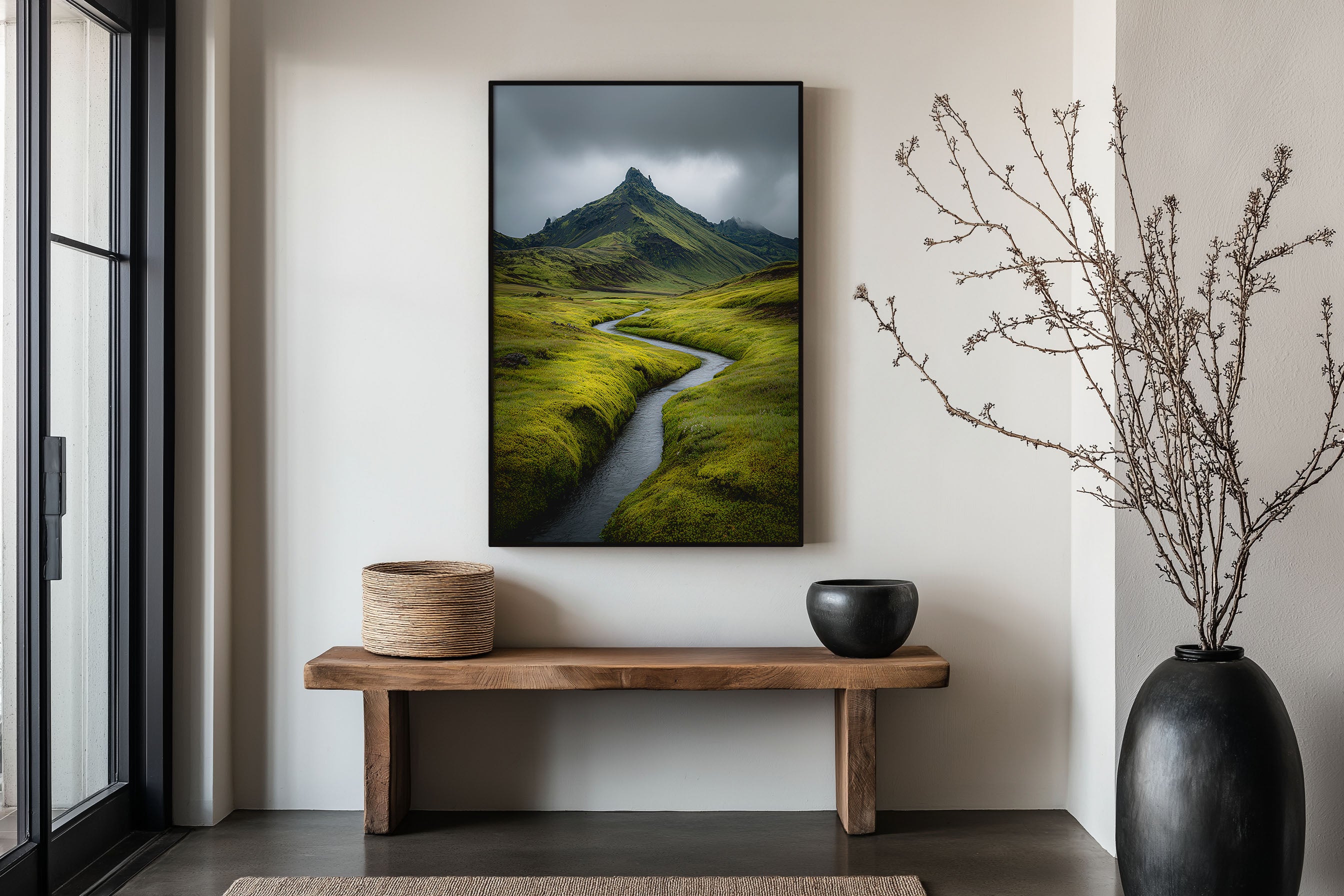 Iceland Mossy River Valley Print | Green Highland Stream Wall Art | Volcanic Mountain Photography