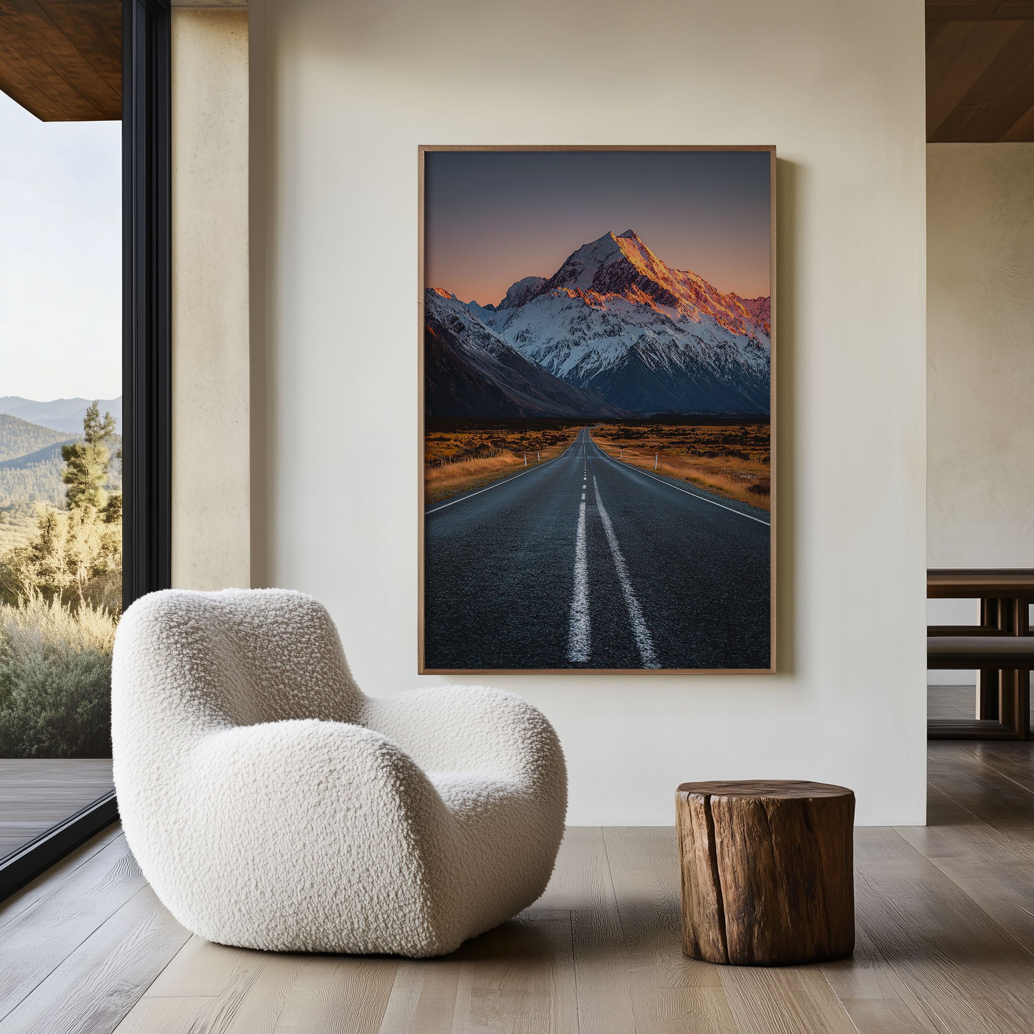 Mount Cook Straight Road Sunrise New Zealand Wall Art Print | New Zealand Landscape Photography Poster | Alpine Road Trip Nature Decor