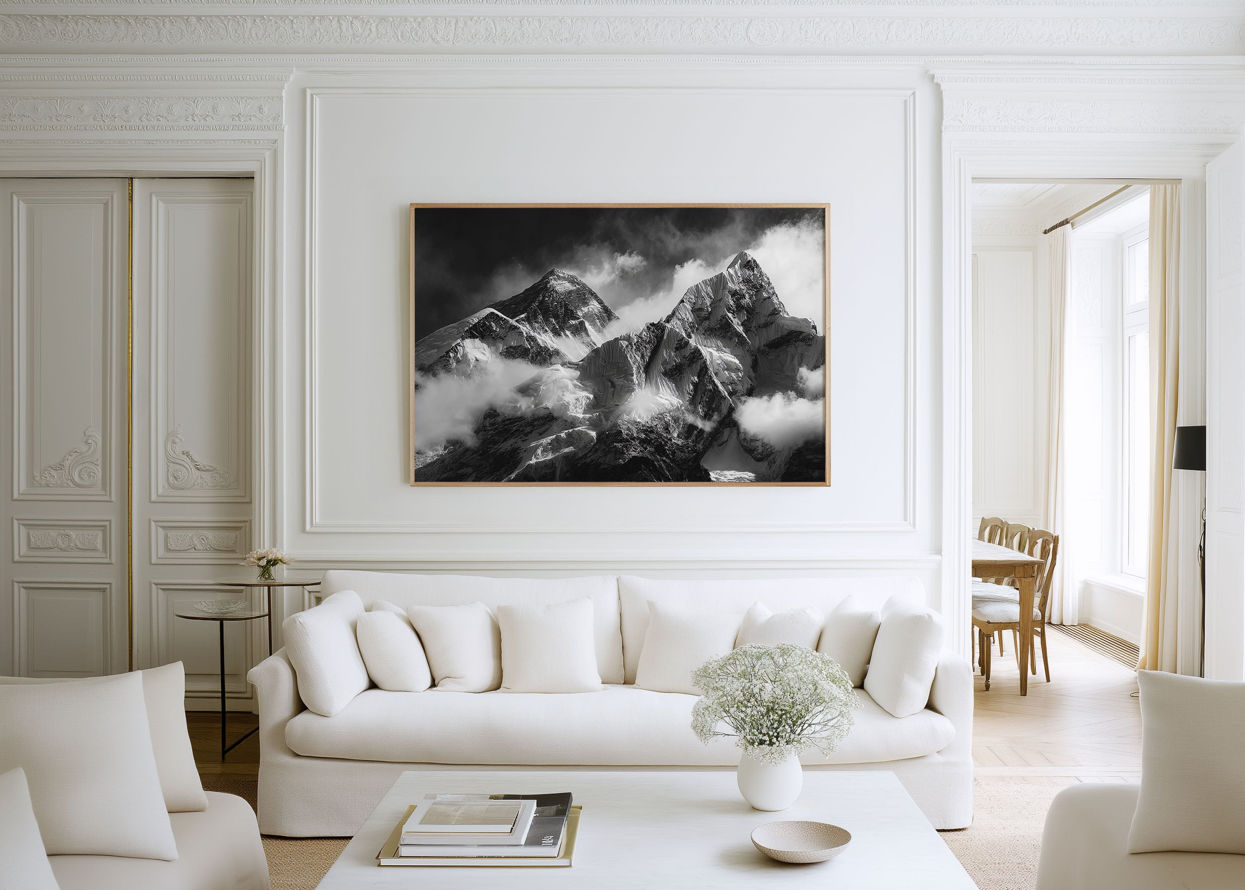 Mount Everest Black and White Wall Art Print – Himalayan Mountain Canvas