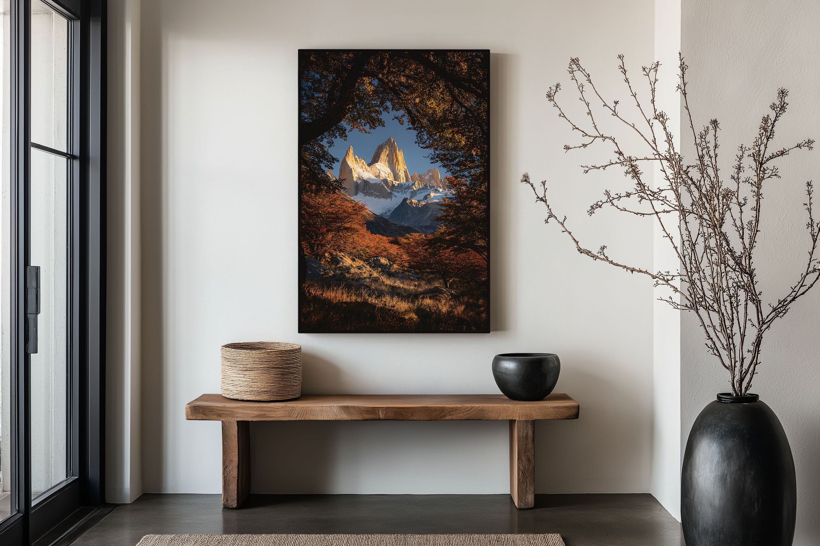 Mount Fitz Roy Autumn Canopy Print | Patagonia Fall Foliage Wall Art | El Chaltén Golden Lenga Forest Landscape Photography Poster