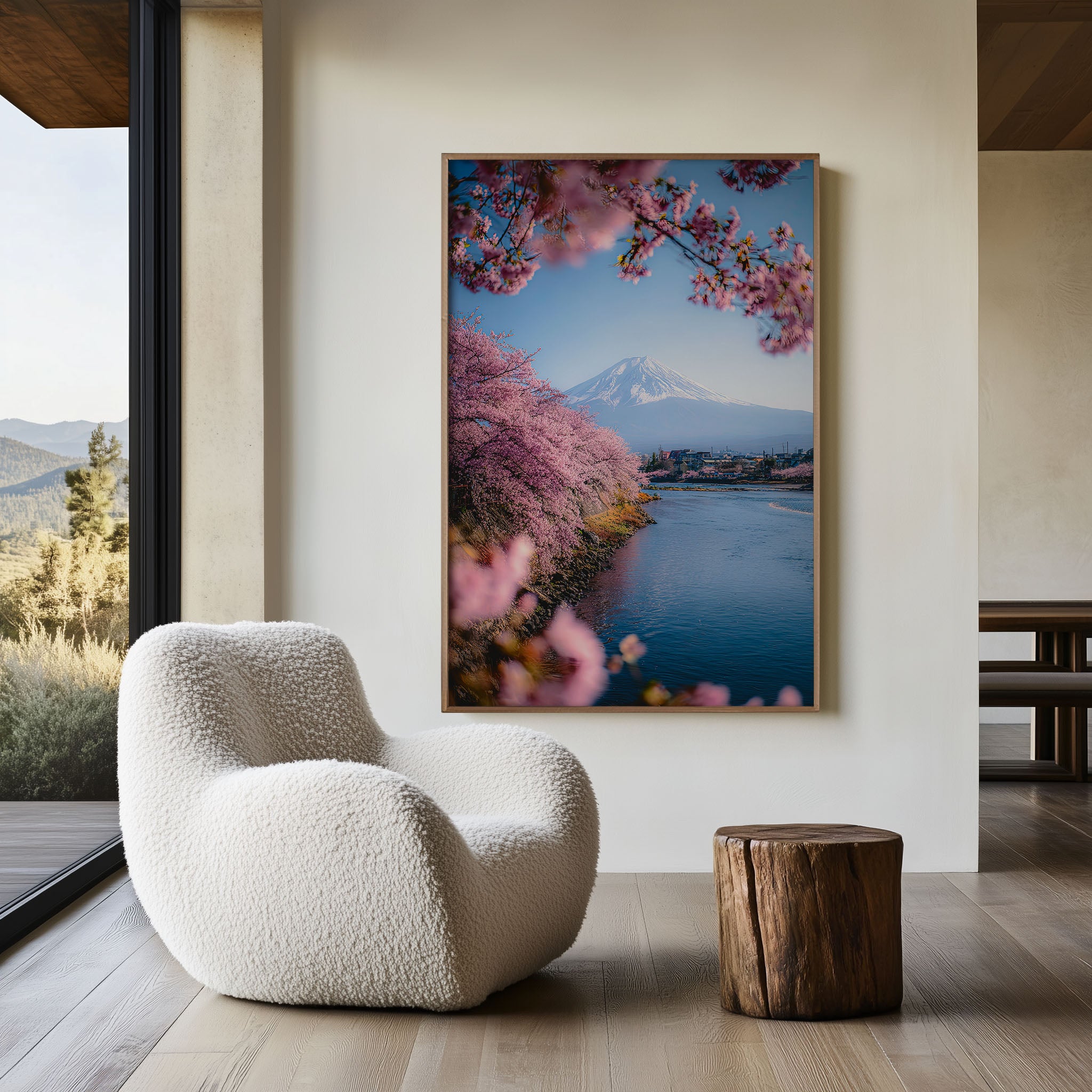 Mount Fuji Cherry Blossom Sakura River Wall Art Print | Japan Spring Landscape Photography Poster | Japanese Nature Decor