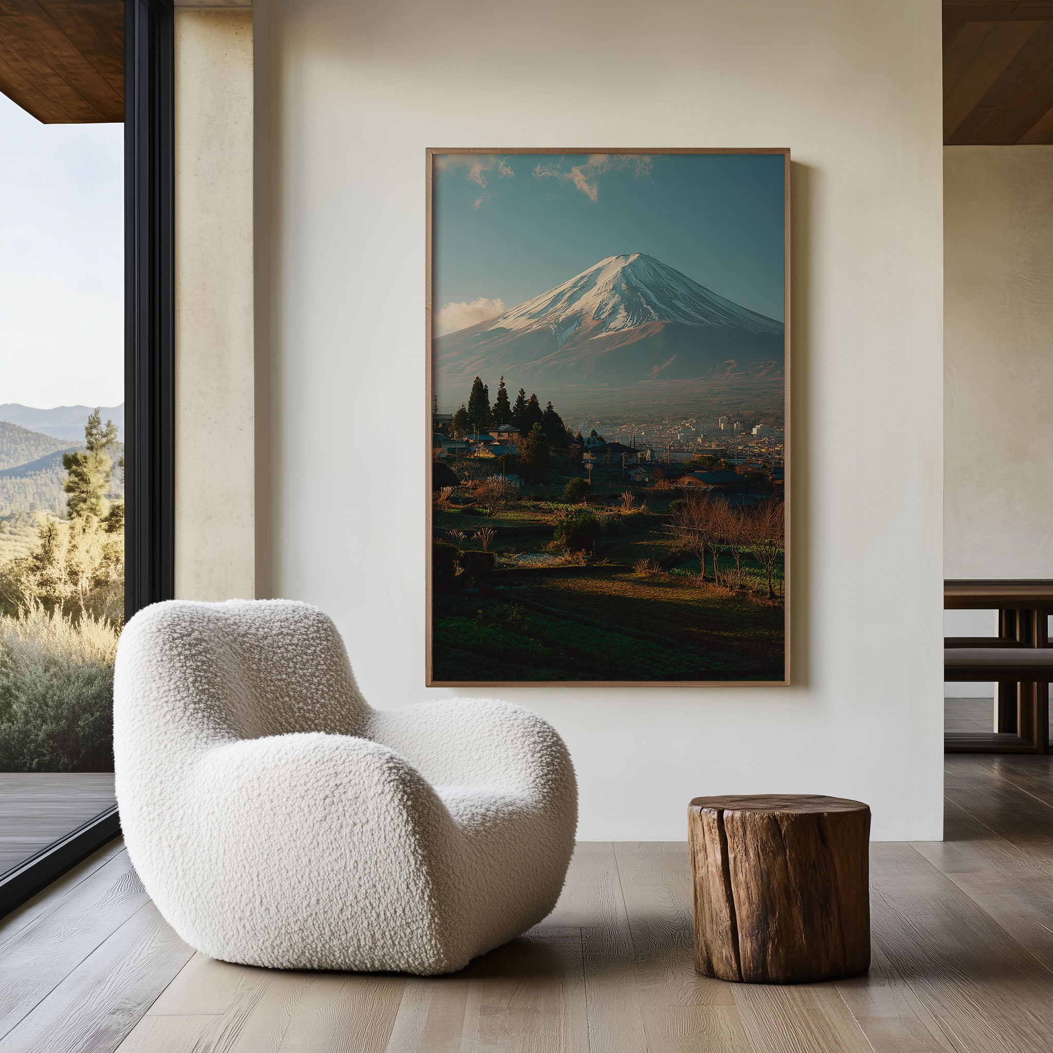 Mount Fuji Winter Countryside Wall Art Print | Fuji-san Village Farmland Landscape Photography | Japan Travel Poster | Japandi Home Decor