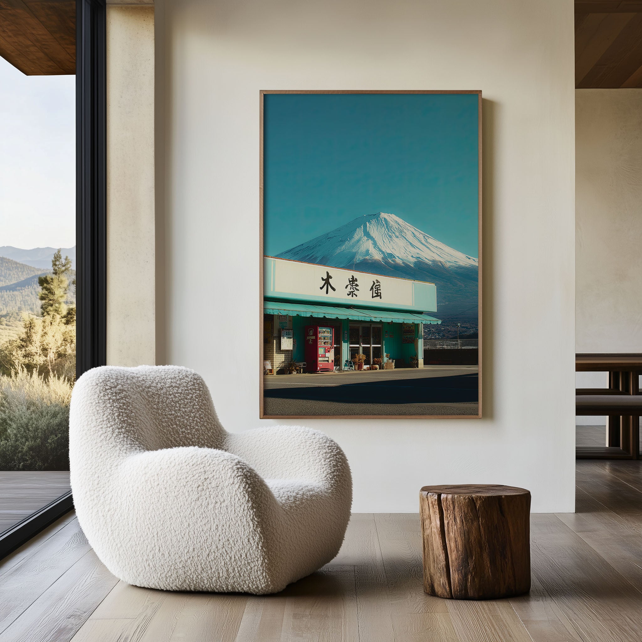 Mount Fuji Japanese Storefront | Teal & Snow Wall Art Print