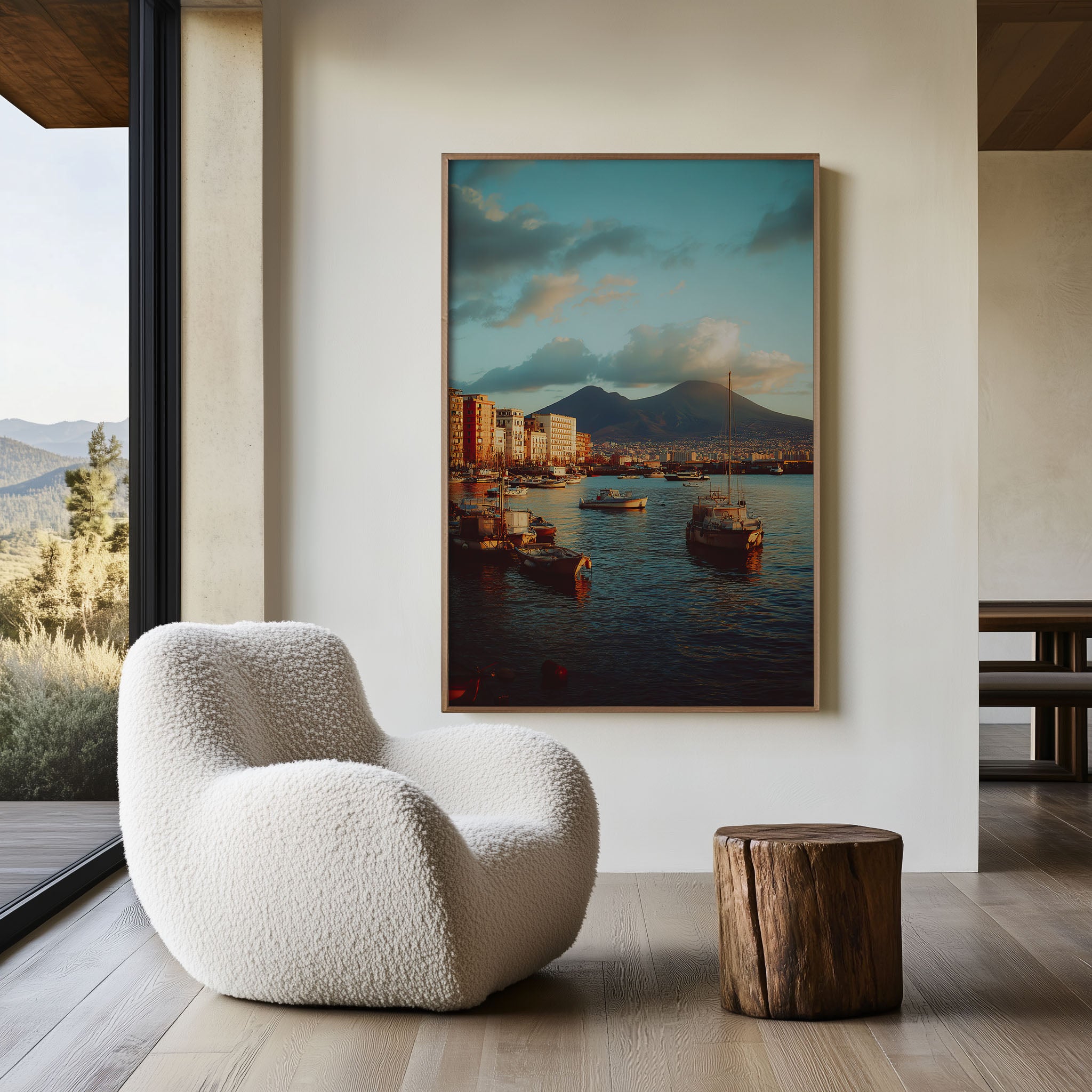 Mount Vesuvius Naples Harbor Wall Art | Italian Coastal Sunset Print
