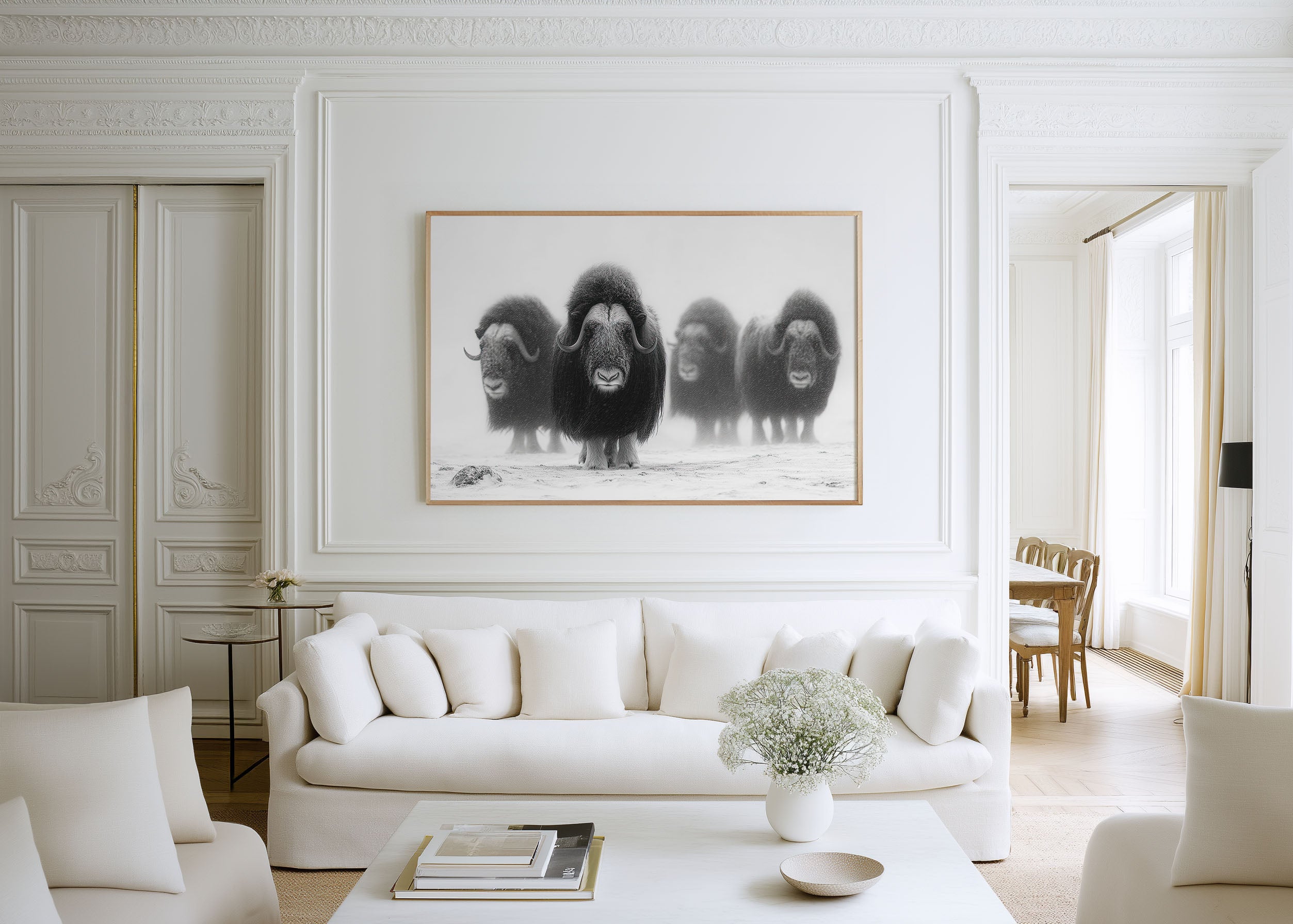 Musk Ox Herd Black & White Wildlife Wall Art