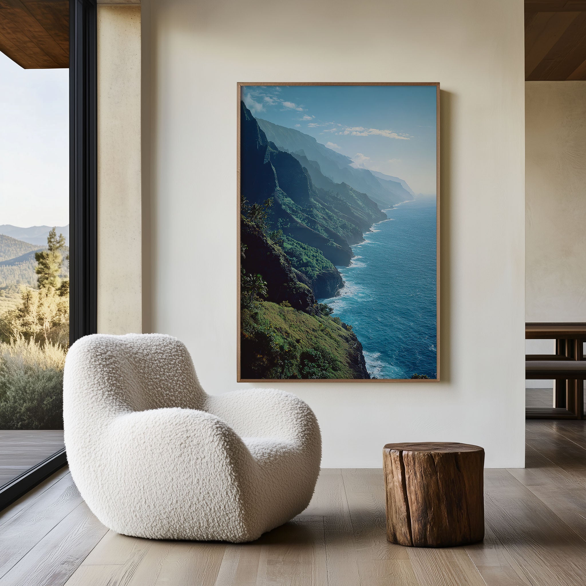 Nā Pali Coast Aerial Wall Art Print | Kauai Hawaii Lush Cliffs Photography | Pacific Ocean Ridgeline Landscape Poster | Hawaiian Nature Print | Tropical Home Decor