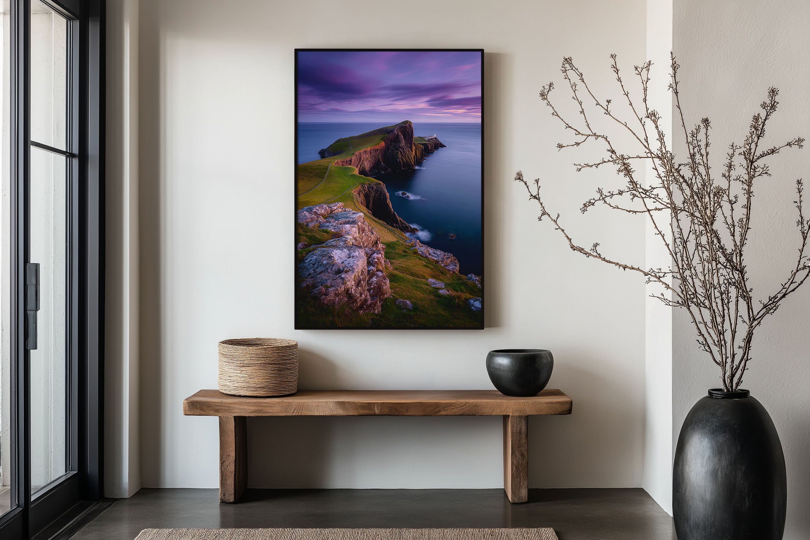 Neist Point Lighthouse Isle of Skye Wall Art Print | Scotland Coastal Sunset Photography | Purple Sky Clifftop Poster