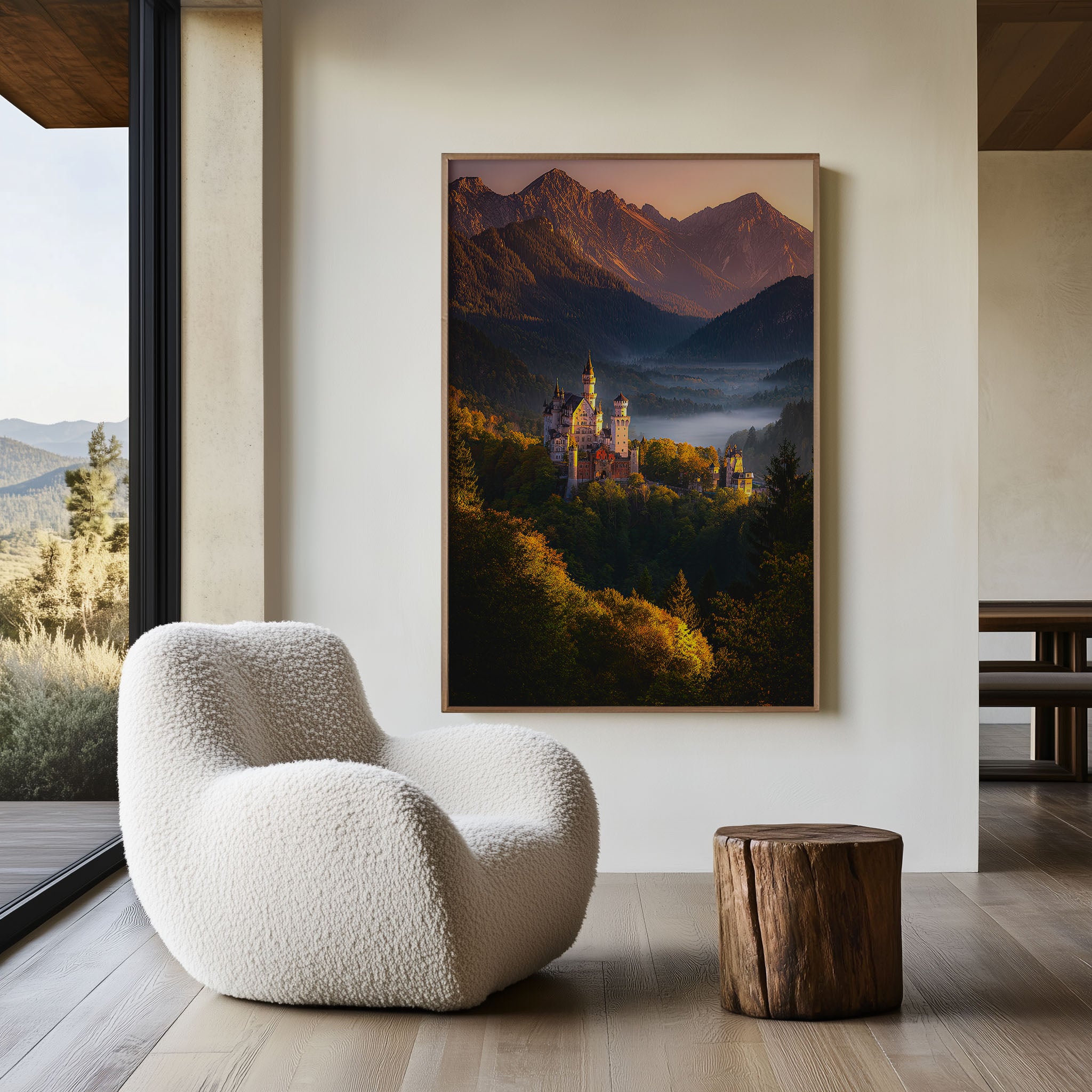 Neuschwanstein Castle Autumn Mist Wall Art Print | Bavaria Germany Travel Photography | Fairytale Castle Home Decor