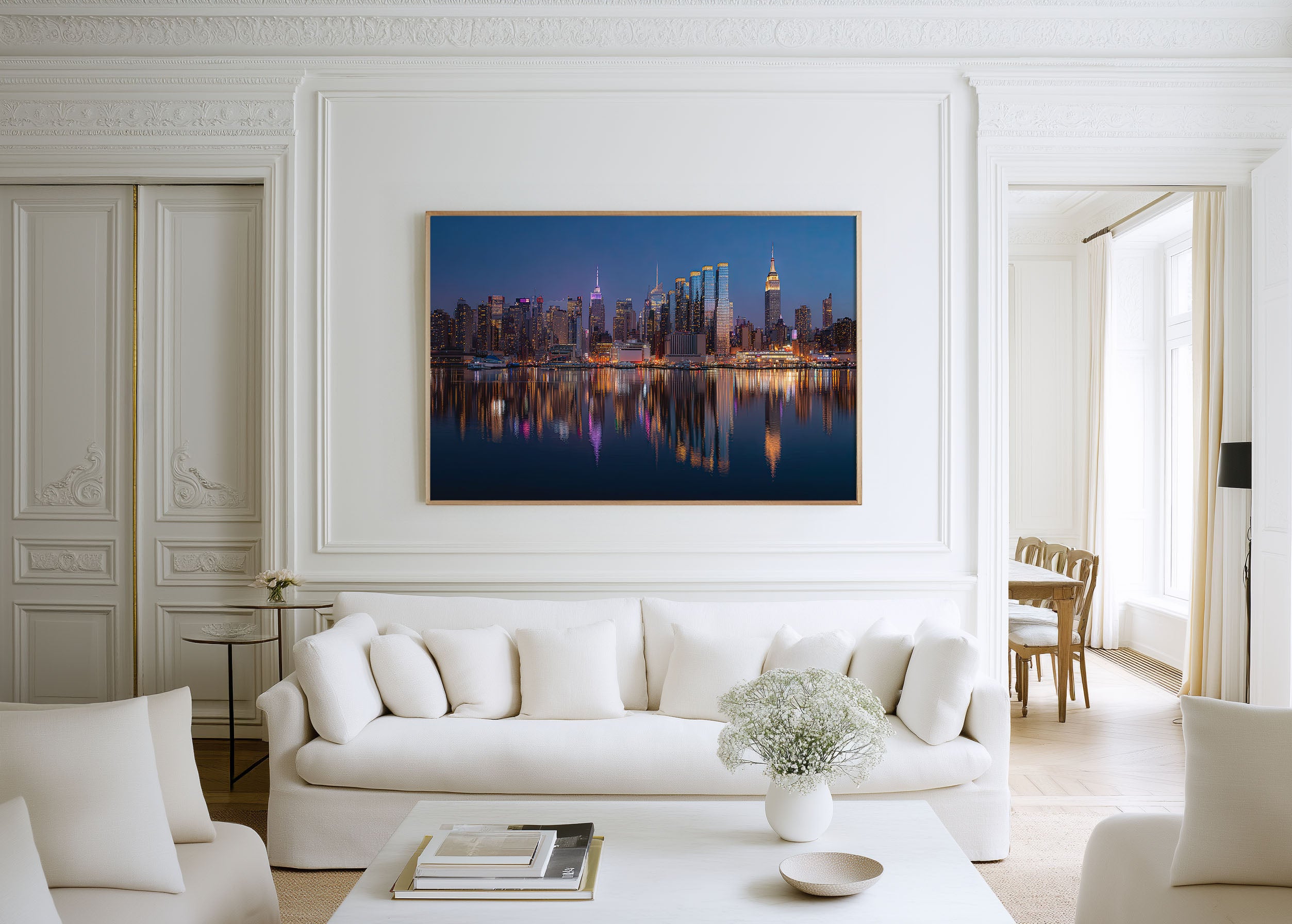 New York City Skyline Wall Art Print | Manhattan Night Cityscape Reflection Photography