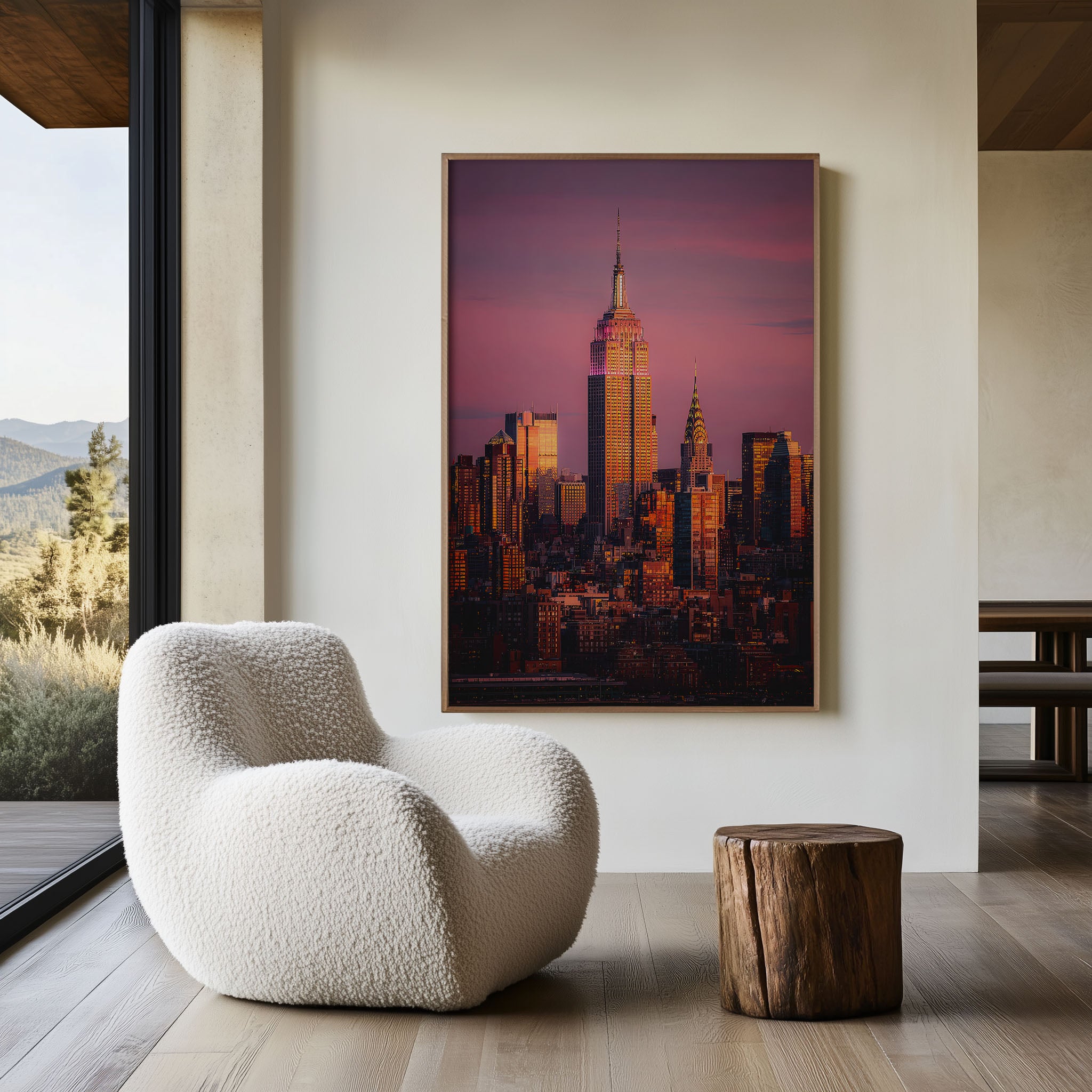 New York City Empire State Building Sunset Wall Art | Chrysler Building Manhattan Skyline Print | Travel Photography Poster