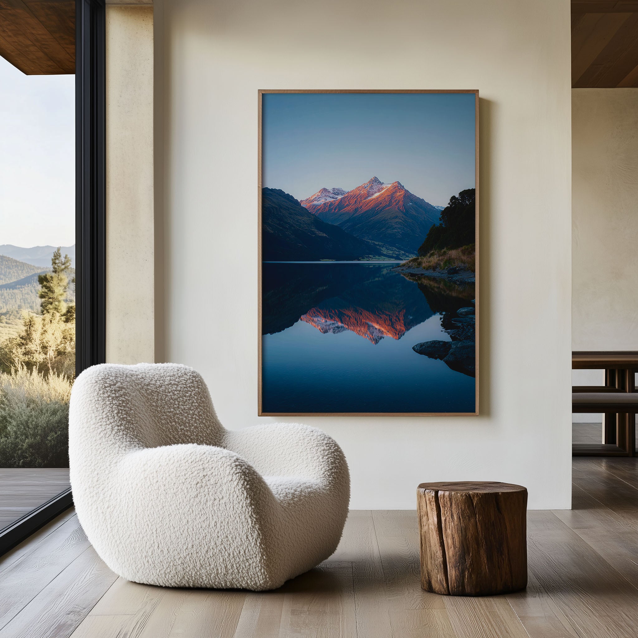 New Zealand Lake Mirror Reflection Sunrise Wall Art Print | Mount Aspiring Alpenglow Photography | Alpine Nature Home Decor