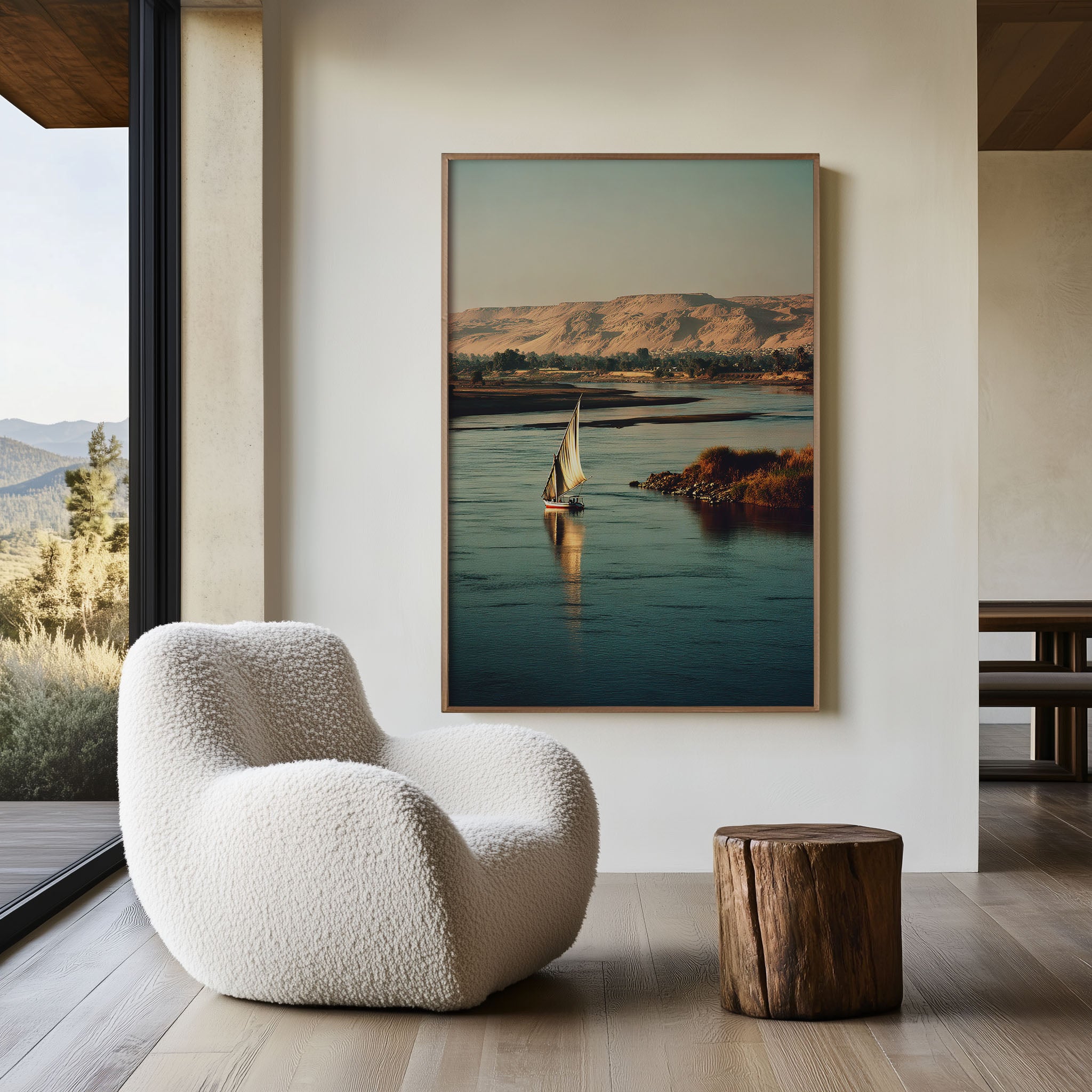 Nile River Egypt Wall Art Print | Felucca Sailboat Luxor Desert Photography | Egypt Travel Poster | Warm Earthy Home Decor