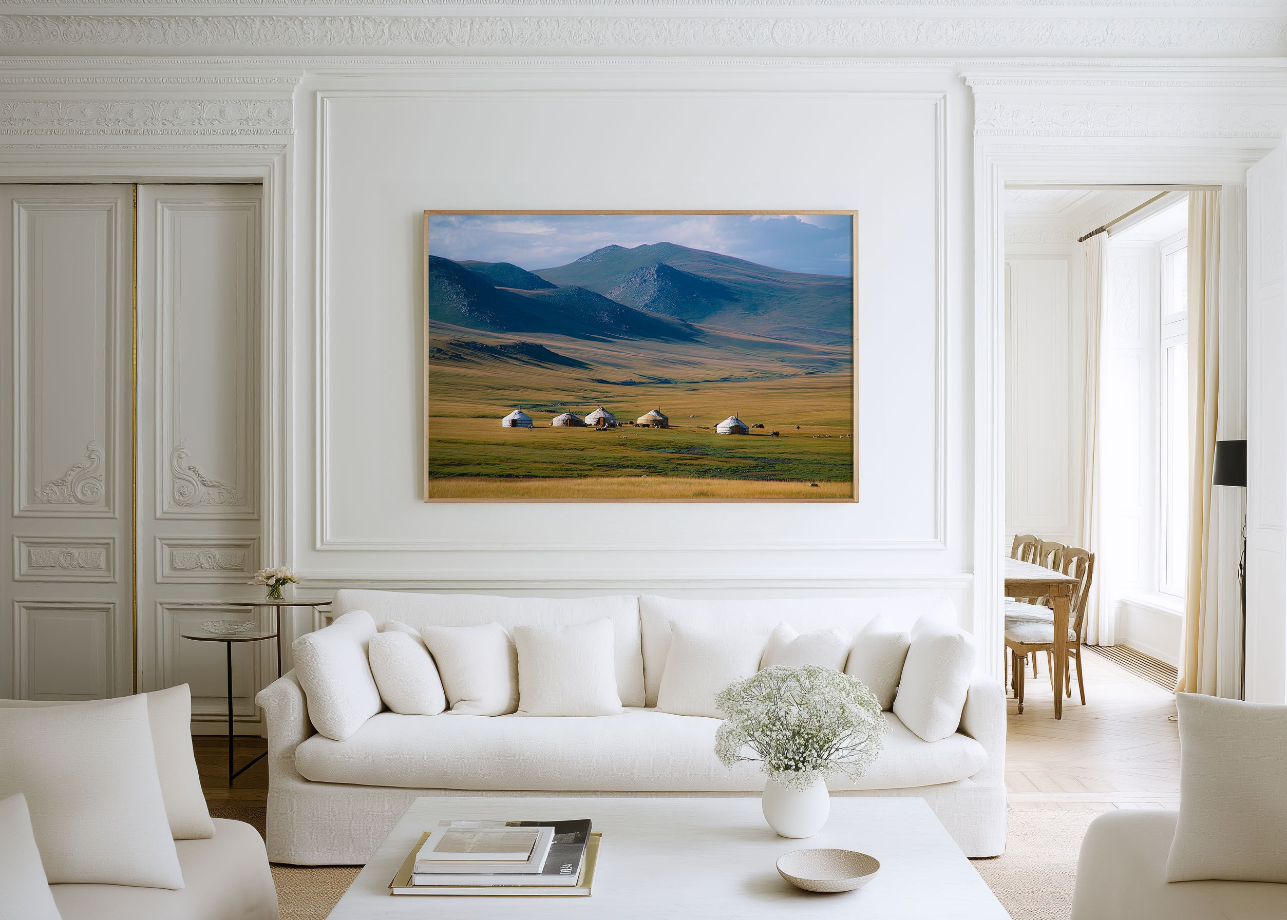 Nomad Yurts Plateau Wall Art Print – Central Asia Steppe Landscape