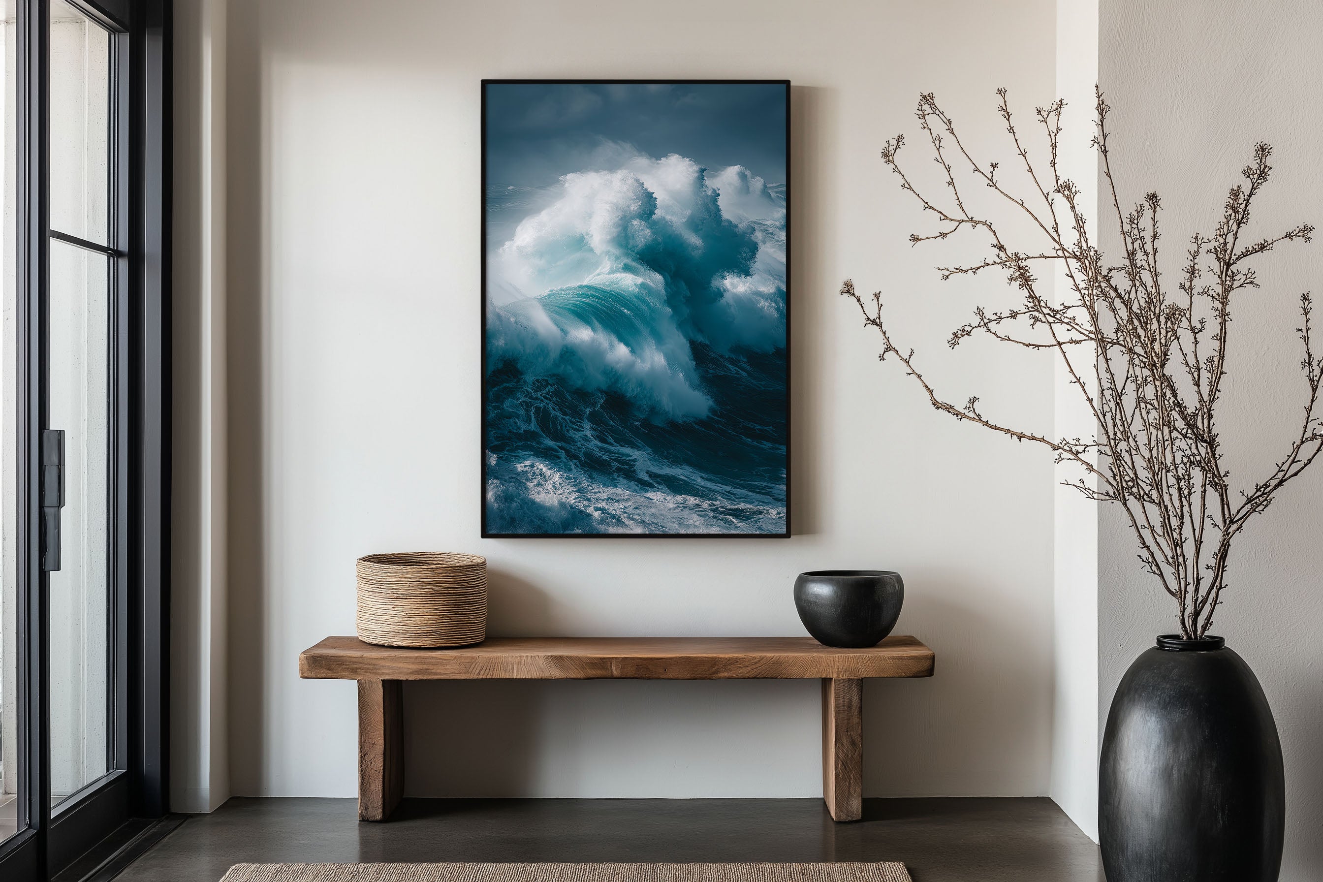 Ocean Storm Wave Teal Blue Wall Art Print | Atlantic Crashing Wave Photography | Dramatic Seascape Coastal Poster
