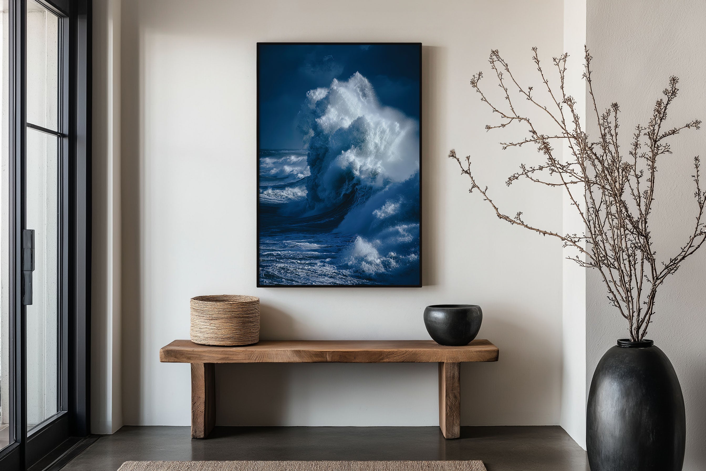 Ocean Wave Explosion Wall Art Print | Deep Navy Blue Storm Photography | Atlantic Wave Burst Dramatic Seascape Poster