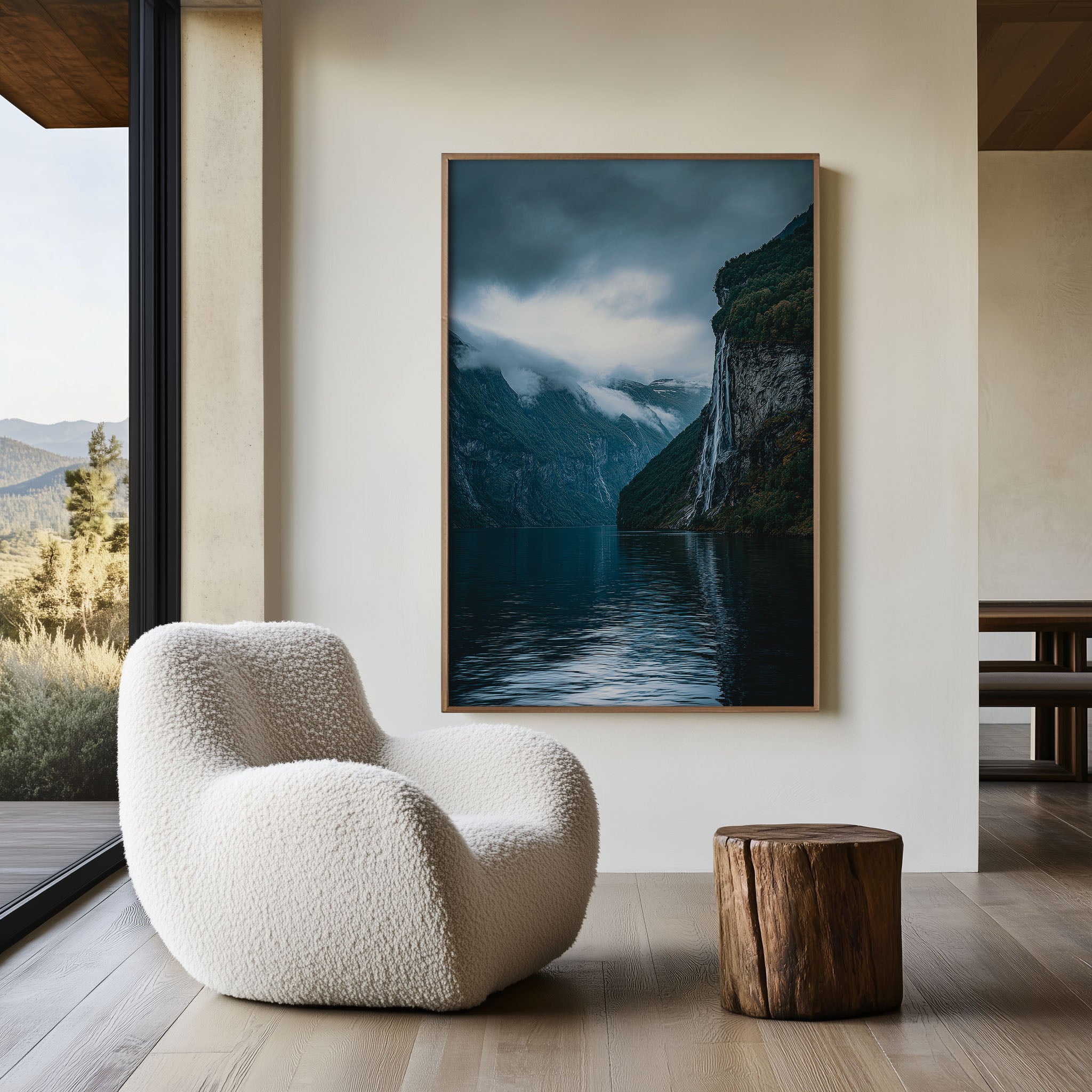 Norway Geirangerfjord Seven Sisters Waterfall Wall Art Print | Moody Fjord Photography | Scandinavian Nature Home Decor