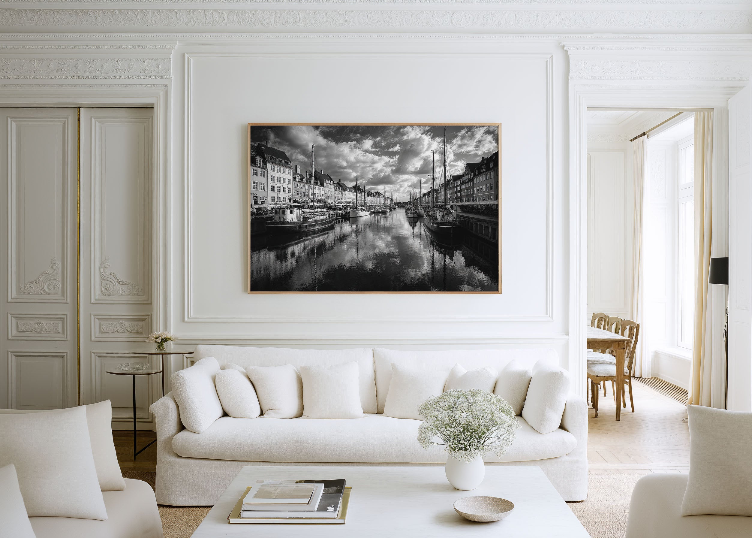 Nyhavn Copenhagen Black & White Wall Art Print